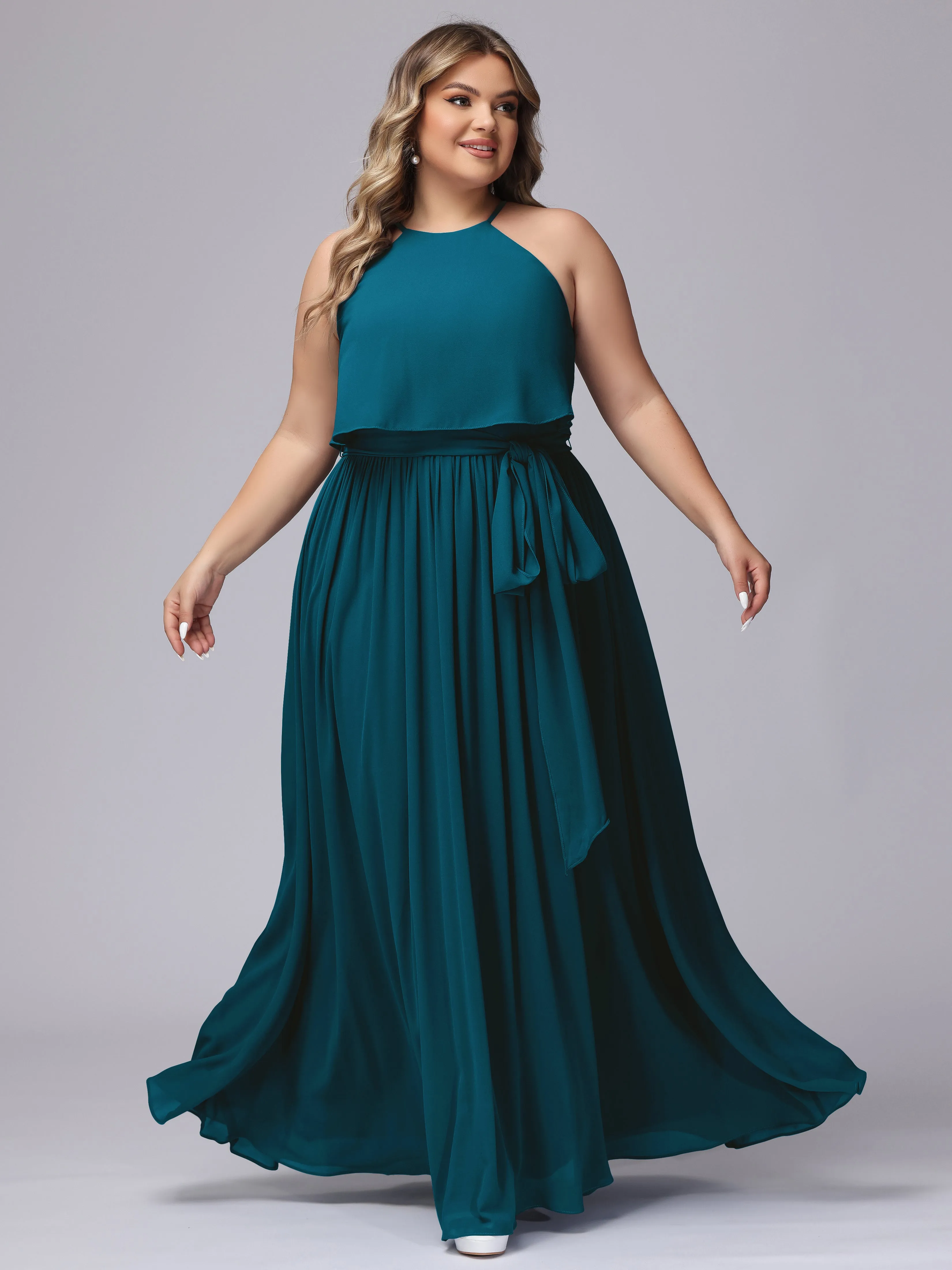 Halter Sleeveless Chiffon Plus Size Bridesmaid Dress