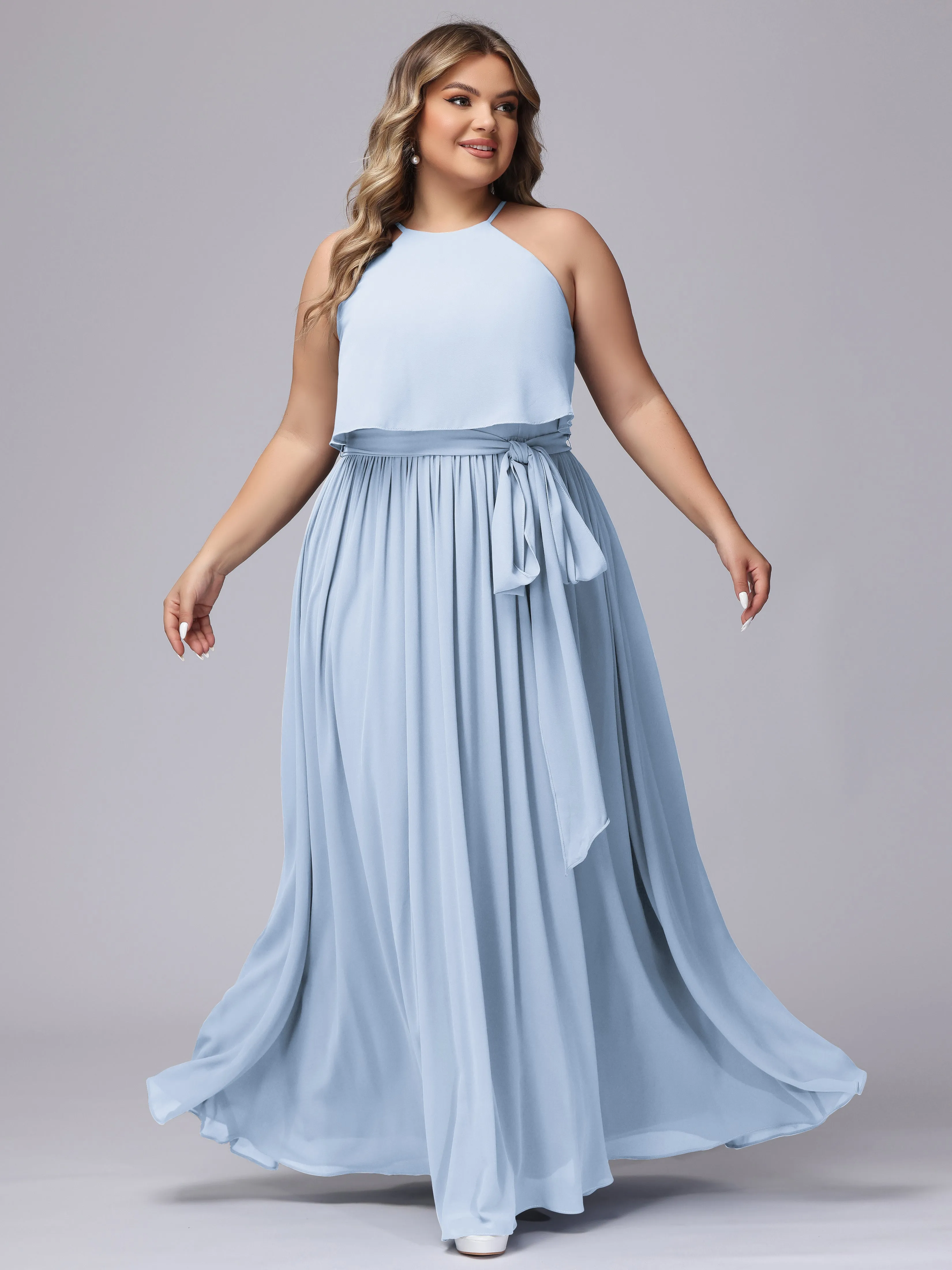 Halter Sleeveless Chiffon Plus Size Bridesmaid Dress