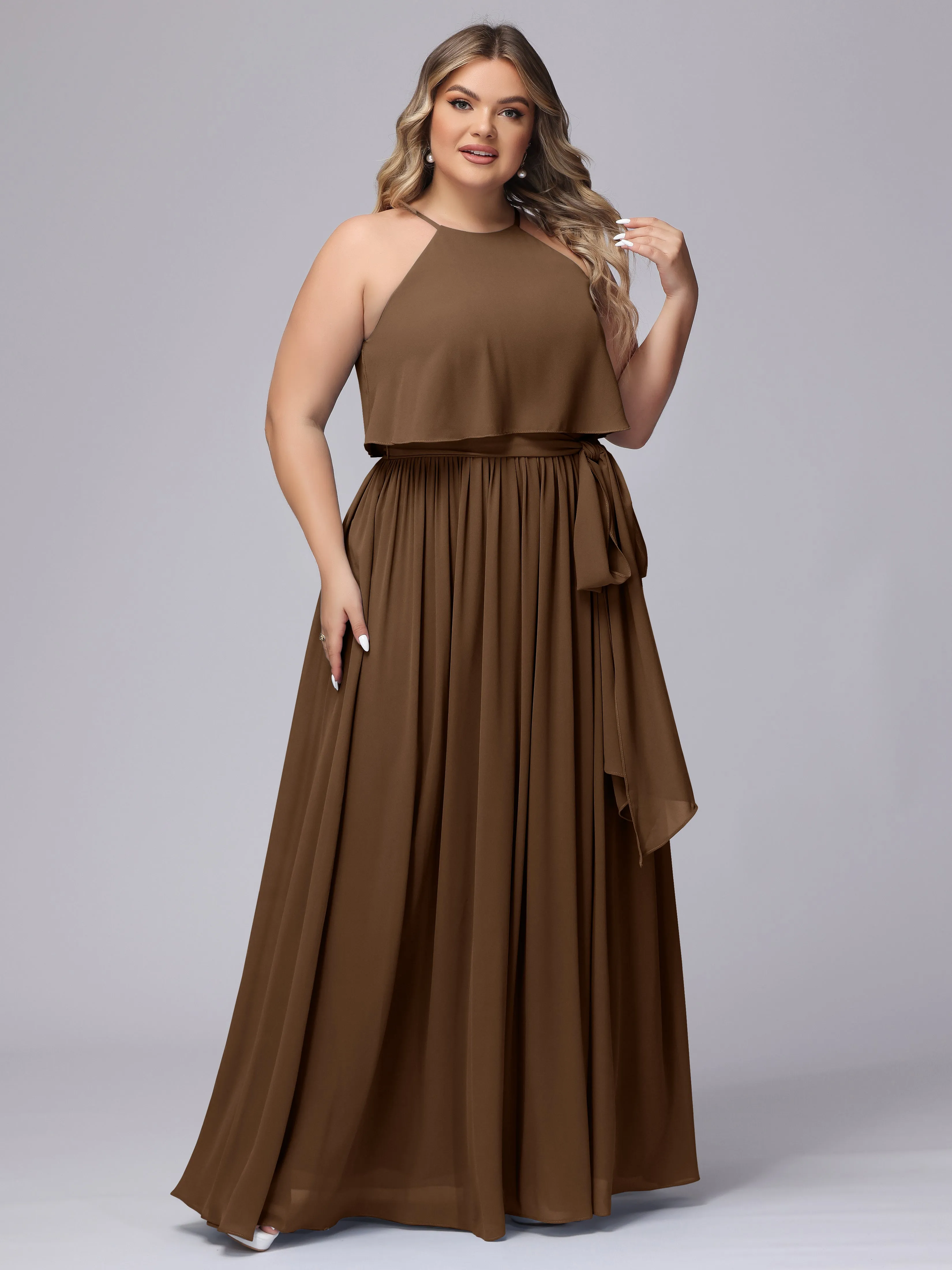 Halter Sleeveless Chiffon Plus Size Bridesmaid Dress