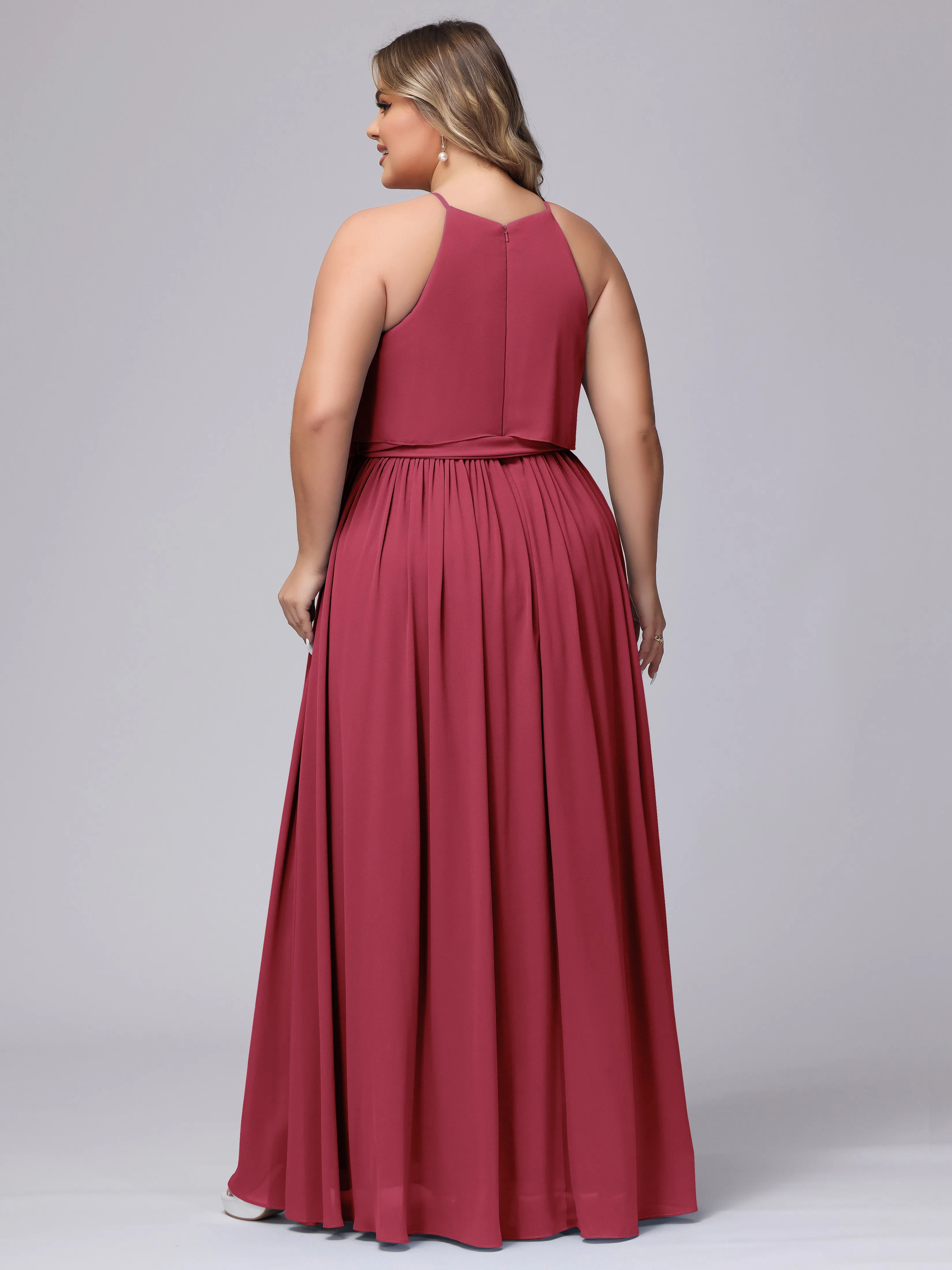 Halter Sleeveless Chiffon Plus Size Bridesmaid Dress