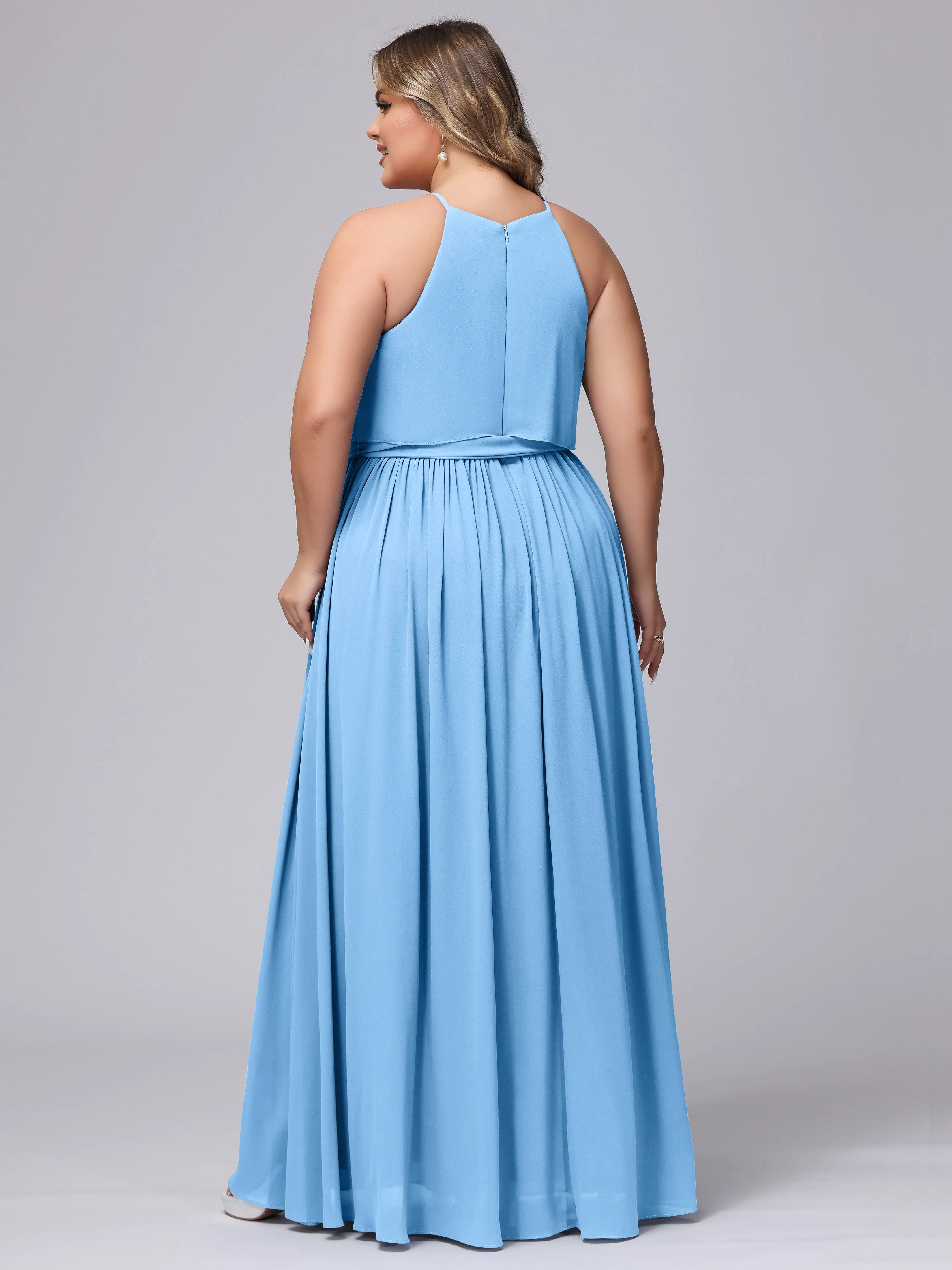 Halter Sleeveless Chiffon Plus Size Bridesmaid Dress
