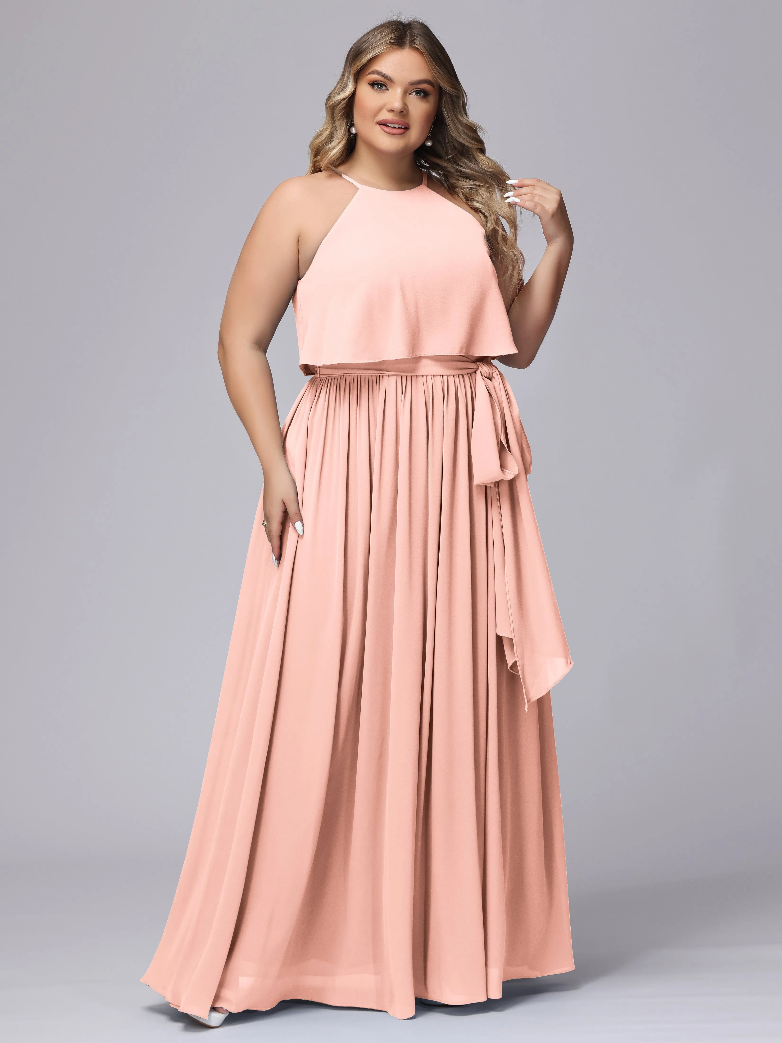 Halter Sleeveless Chiffon Plus Size Bridesmaid Dress