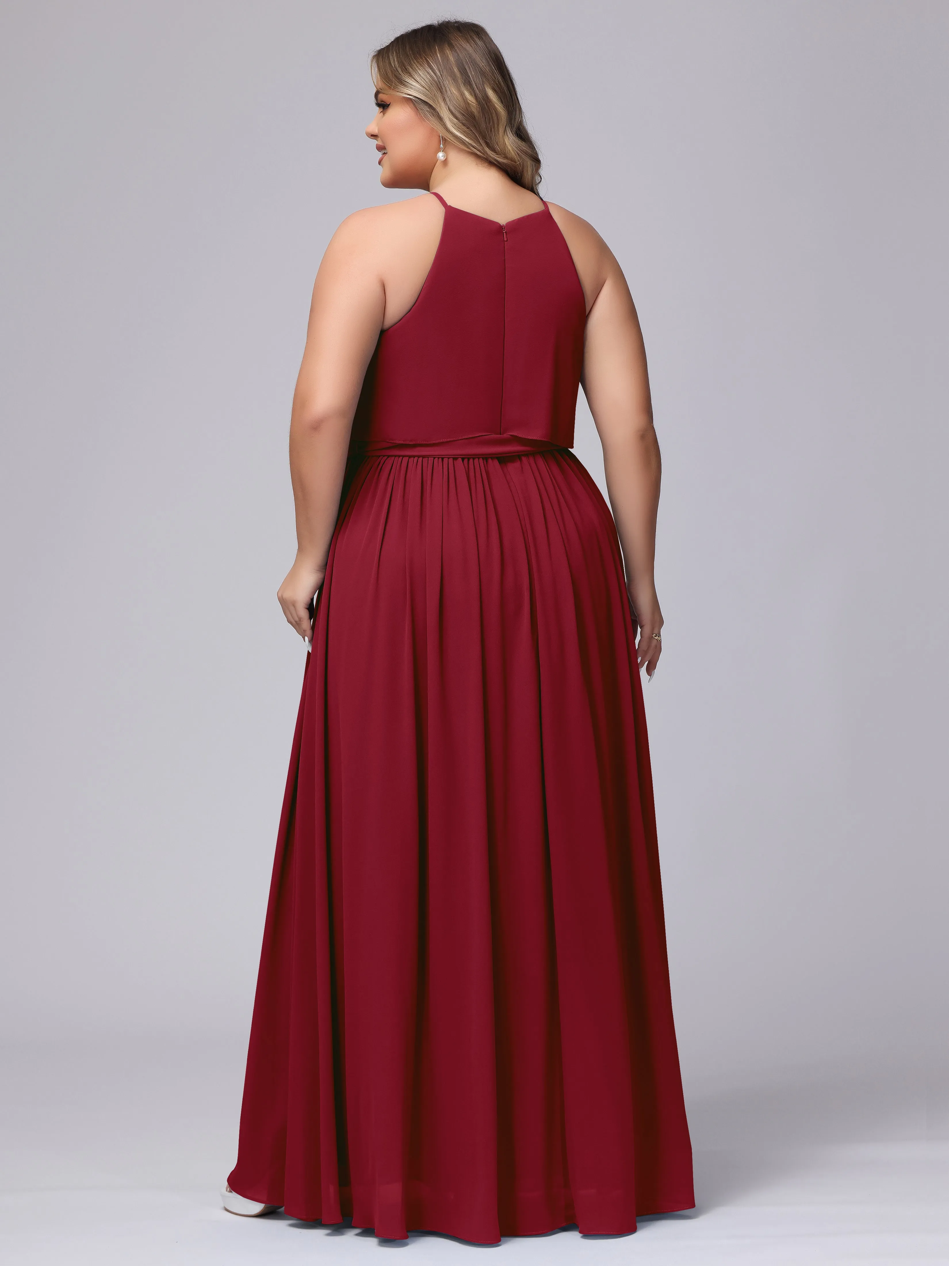 Halter Sleeveless Chiffon Plus Size Bridesmaid Dress