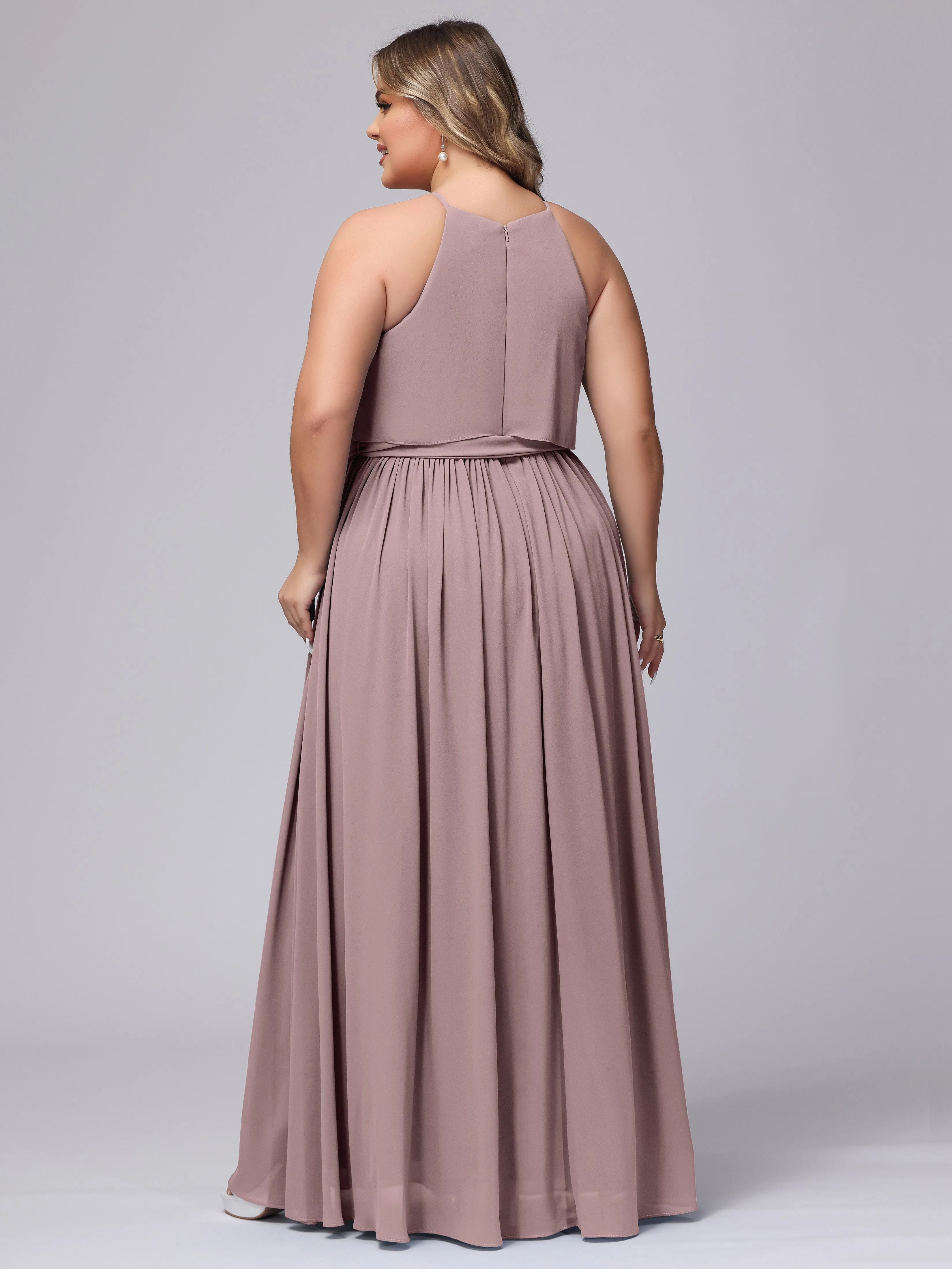 Halter Sleeveless Chiffon Plus Size Bridesmaid Dress