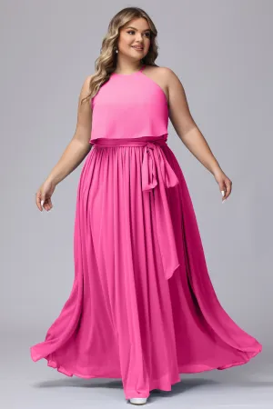 Halter Sleeveless Chiffon Plus Size Bridesmaid Dress