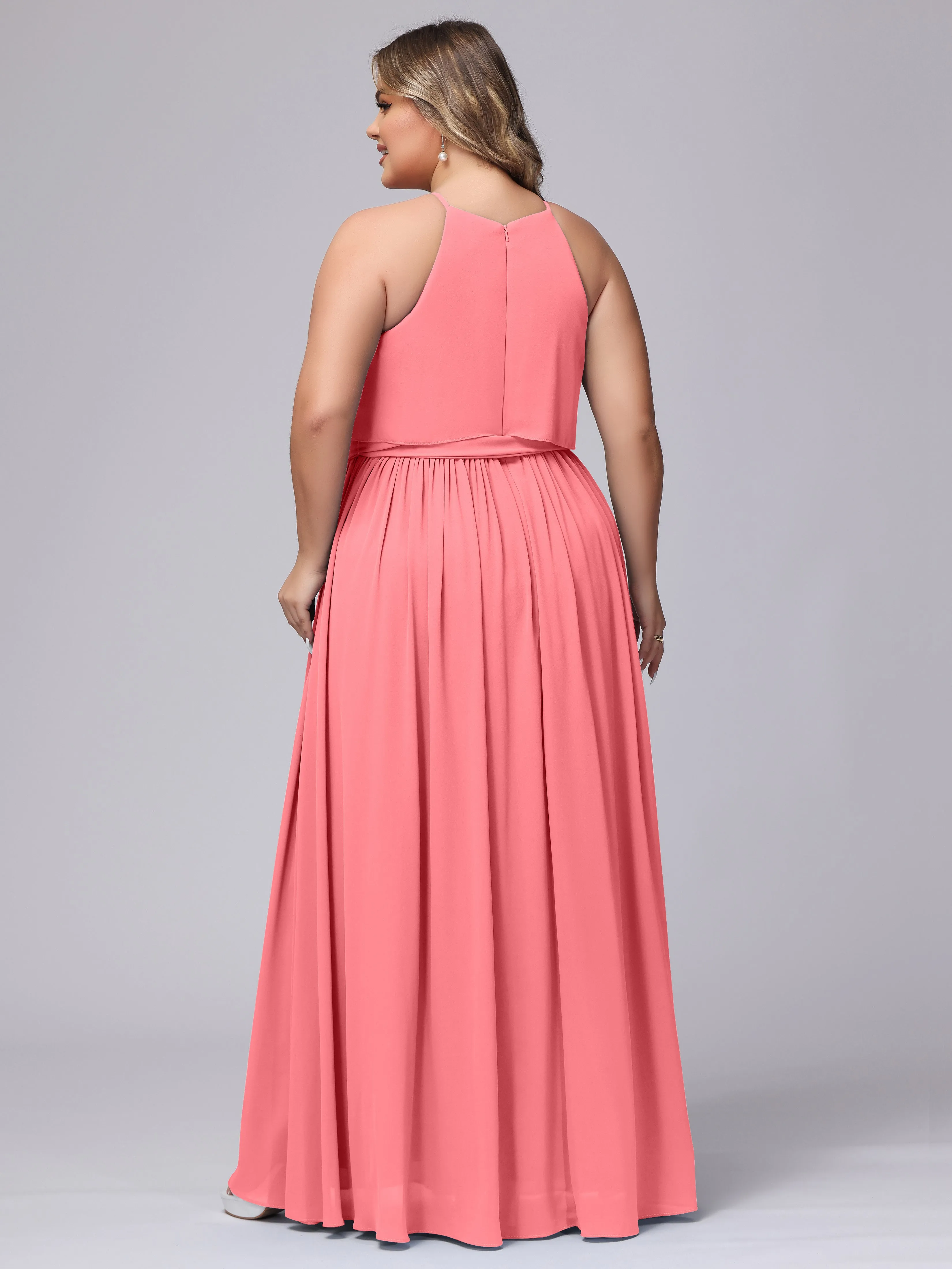 Halter Sleeveless Chiffon Plus Size Bridesmaid Dress