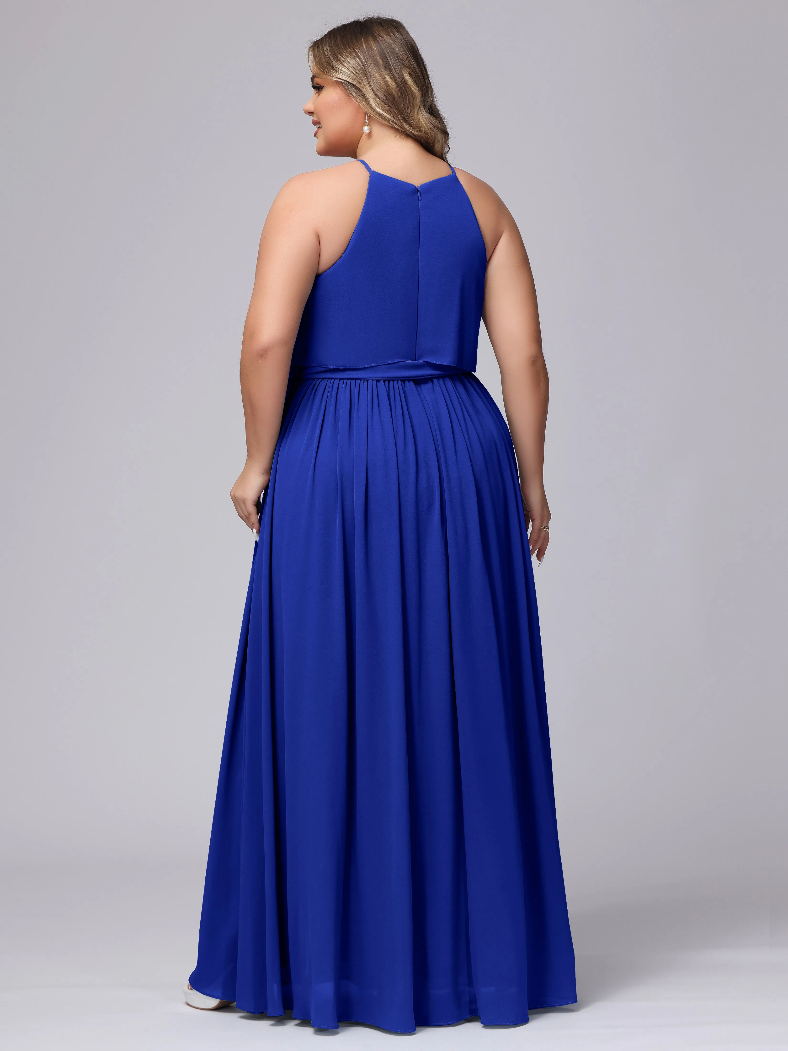 Halter Sleeveless Chiffon Plus Size Bridesmaid Dress