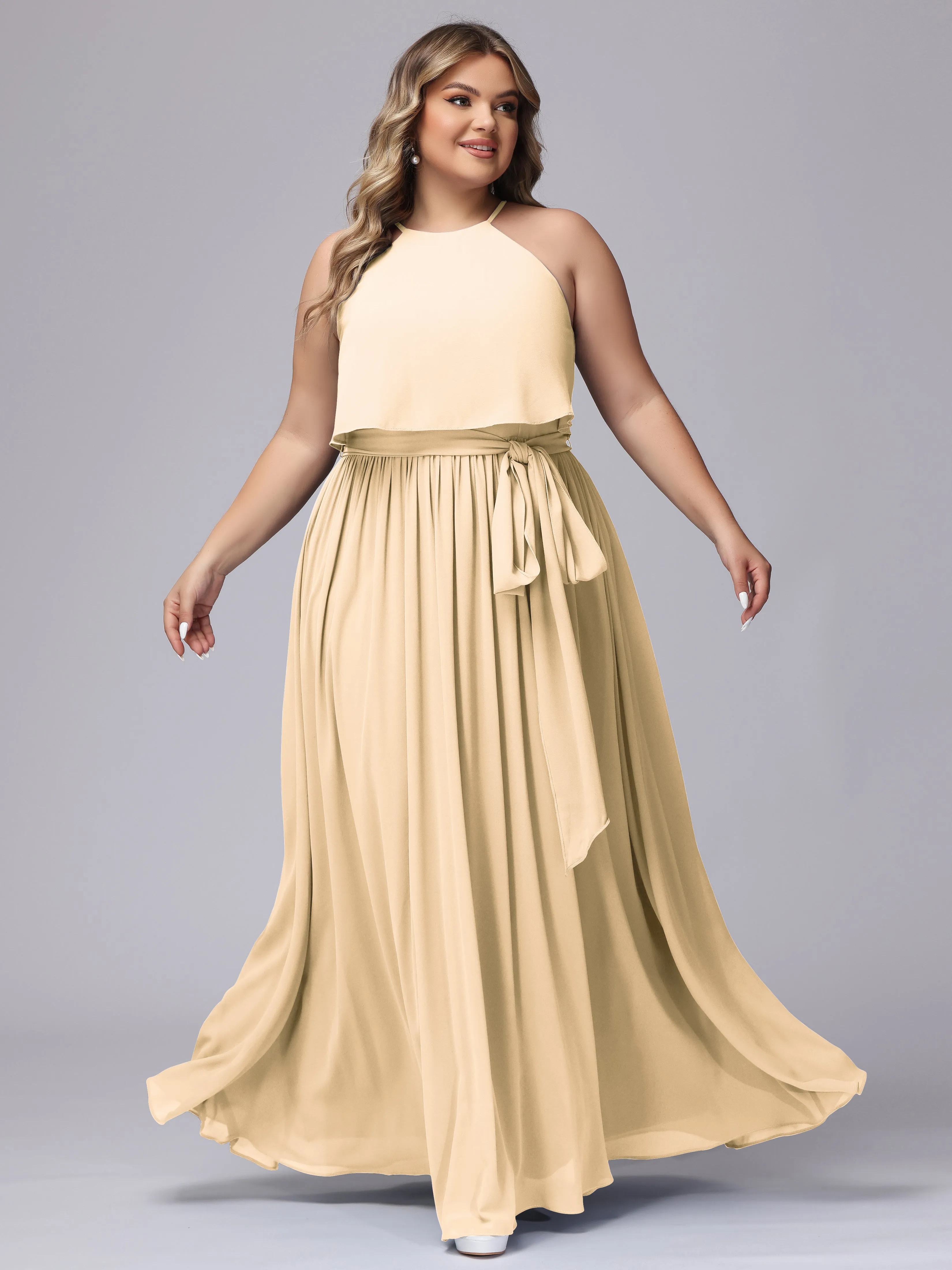 Halter Sleeveless Chiffon Plus Size Bridesmaid Dress