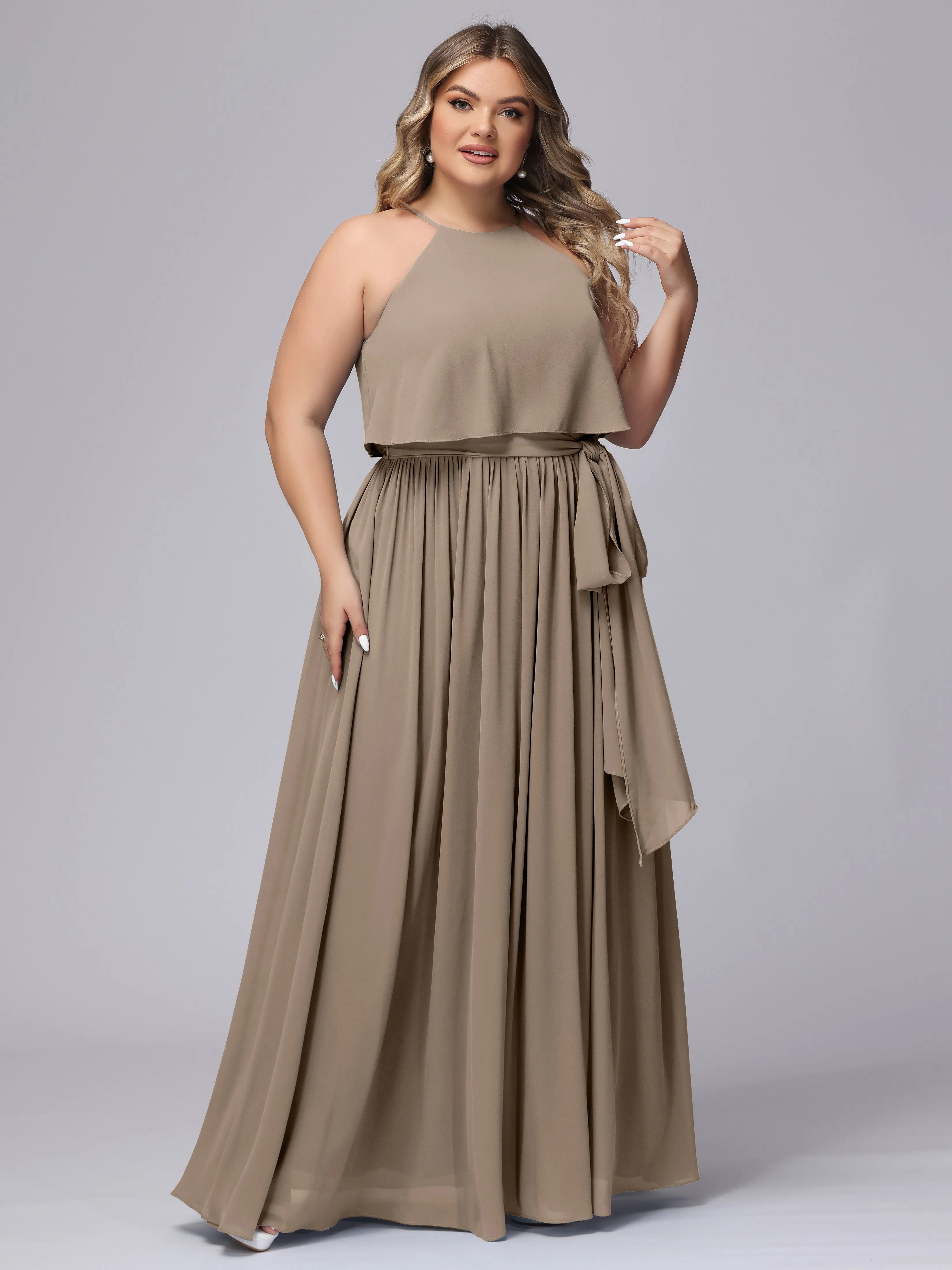 Halter Sleeveless Chiffon Plus Size Bridesmaid Dress