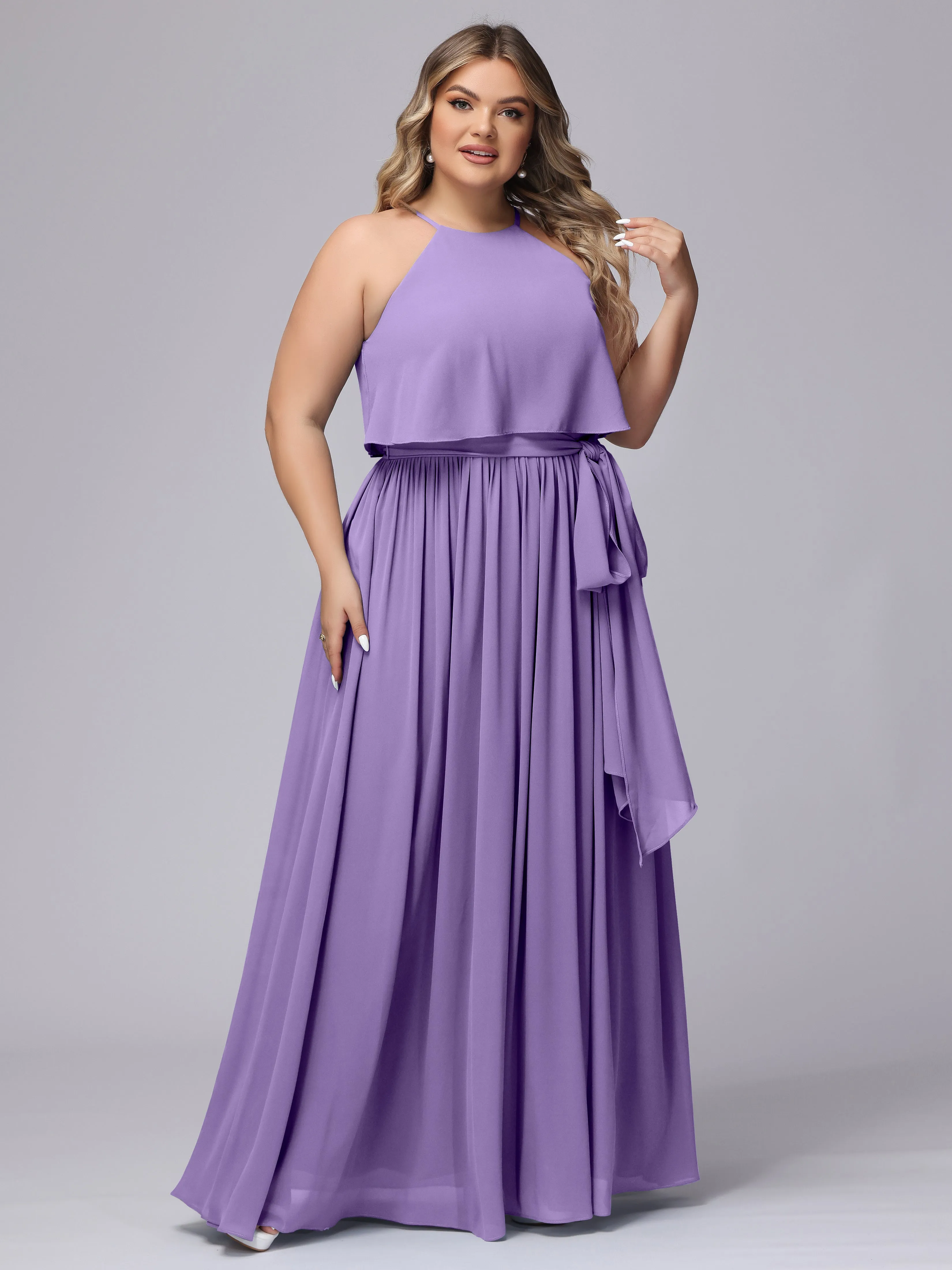 Halter Sleeveless Chiffon Plus Size Bridesmaid Dress