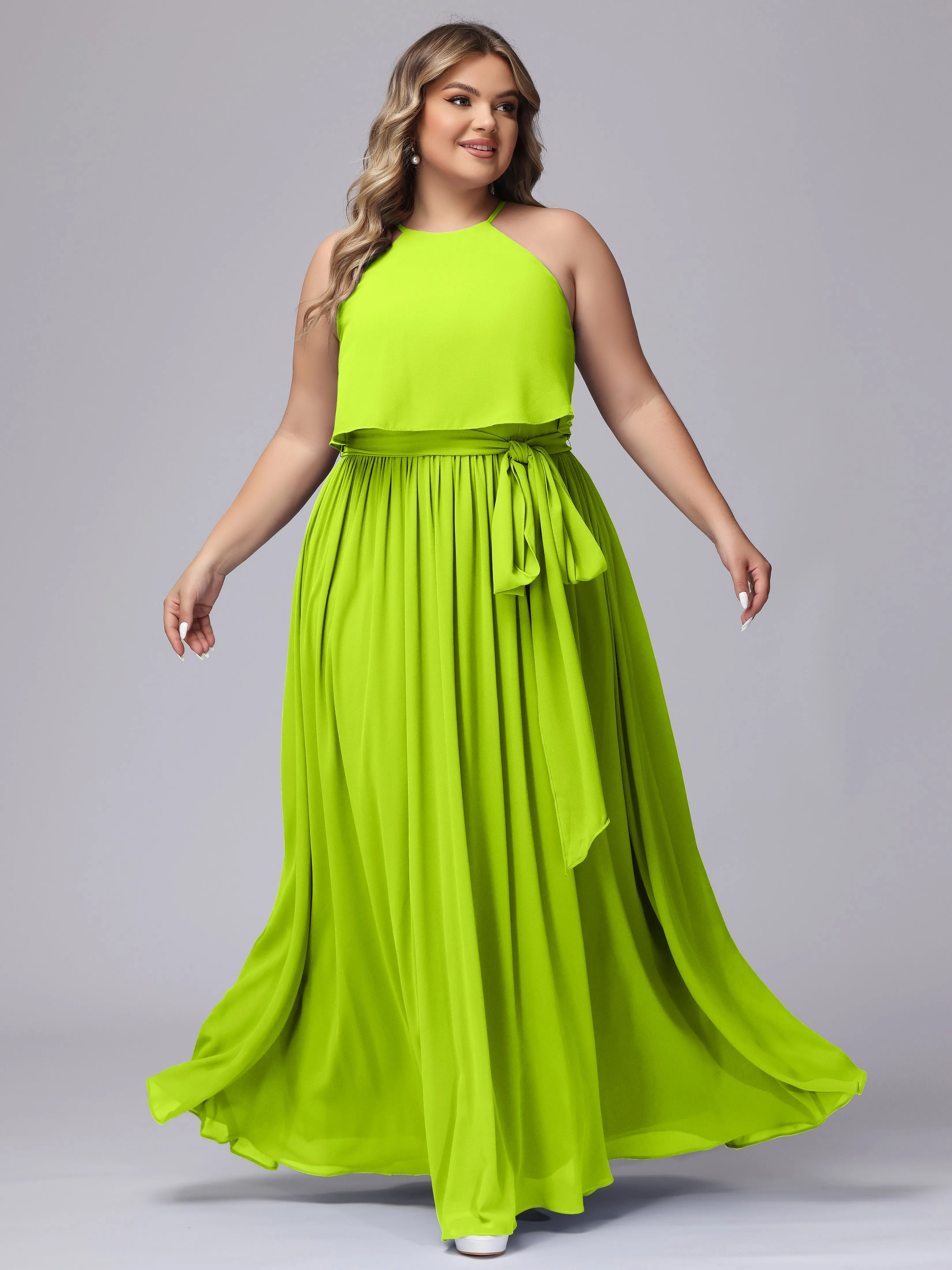 Halter Sleeveless Chiffon Plus Size Bridesmaid Dress