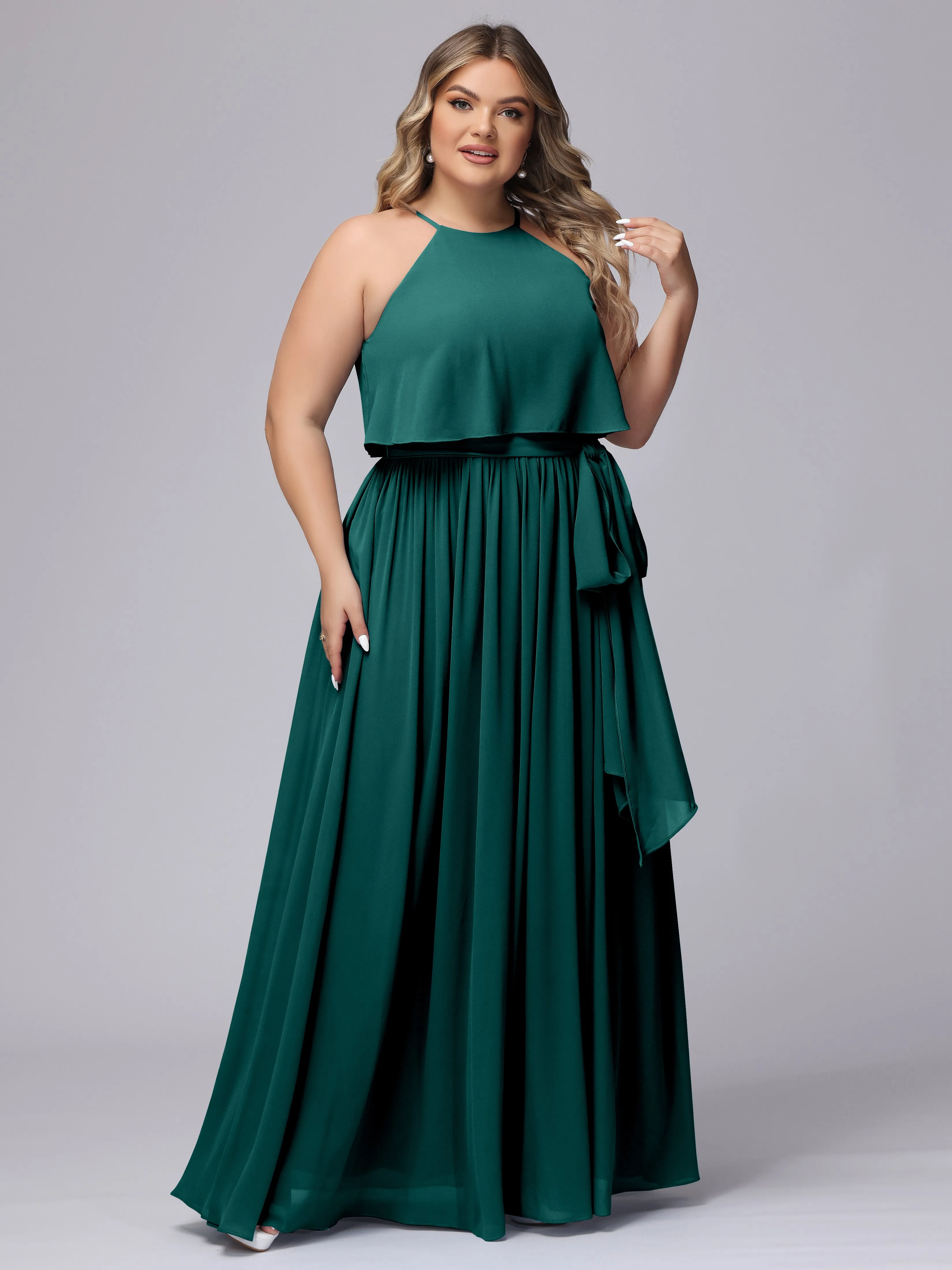 Halter Sleeveless Chiffon Plus Size Bridesmaid Dress