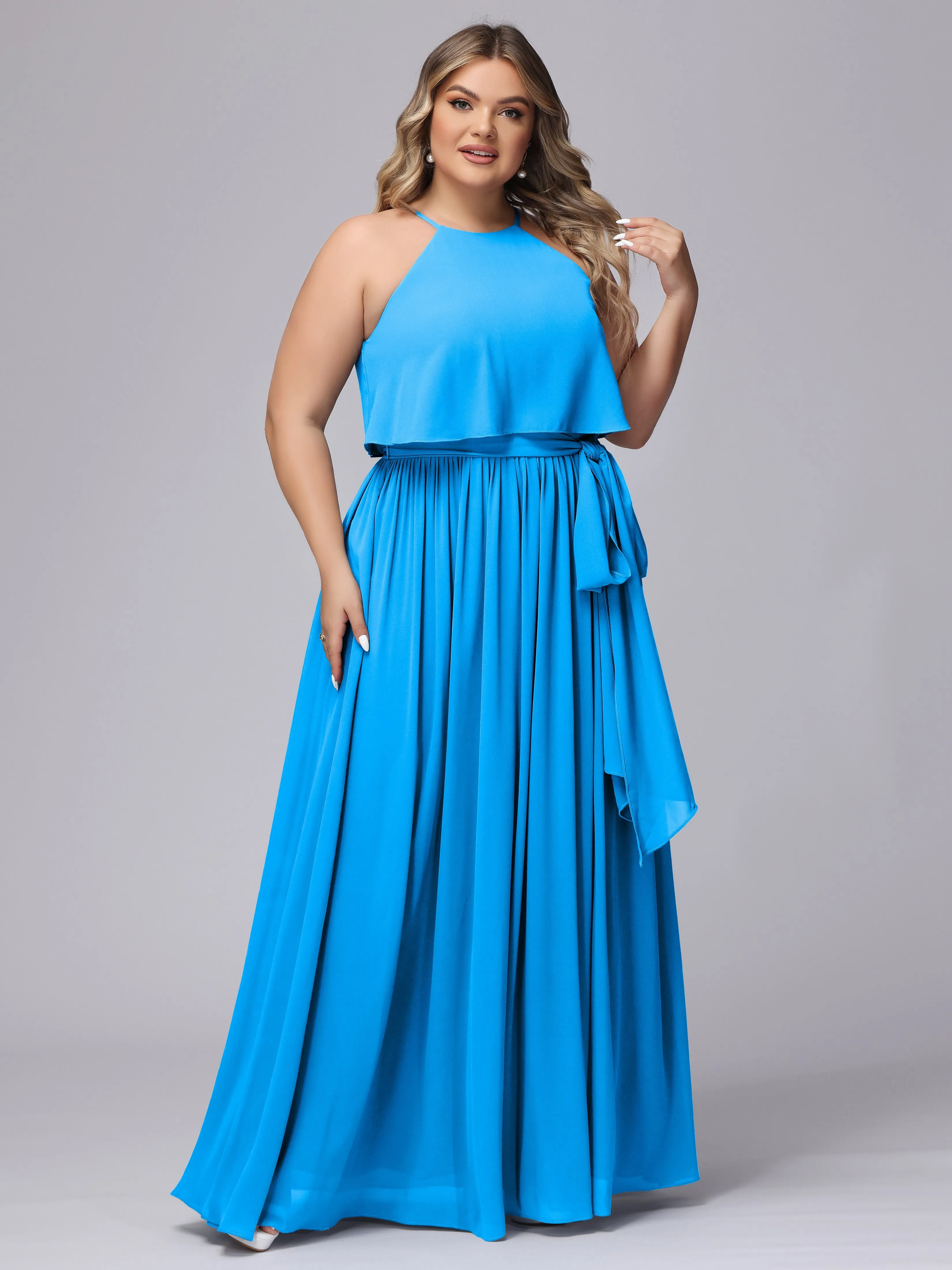 Halter Sleeveless Chiffon Plus Size Bridesmaid Dress