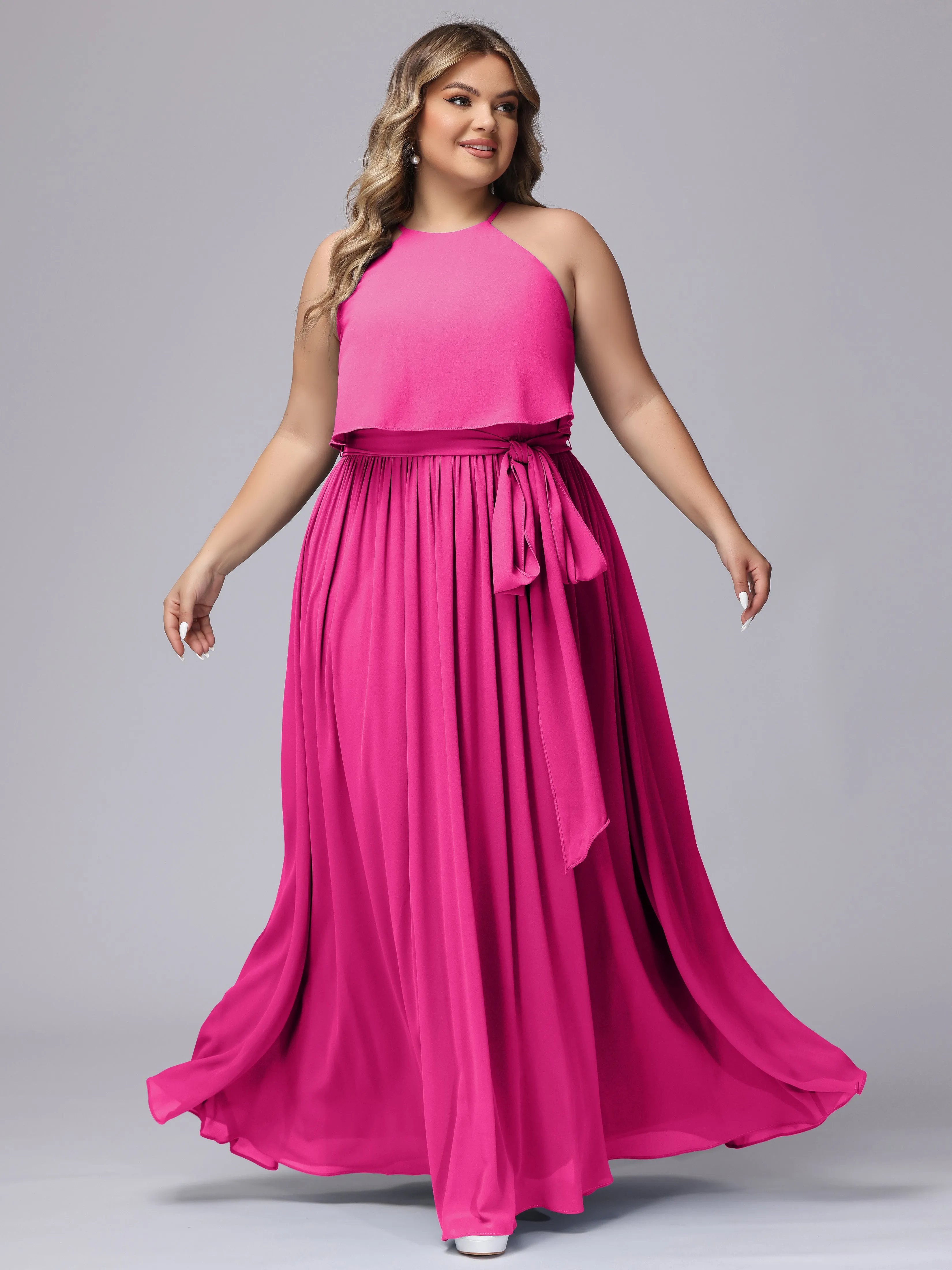 Halter Sleeveless Chiffon Plus Size Bridesmaid Dress