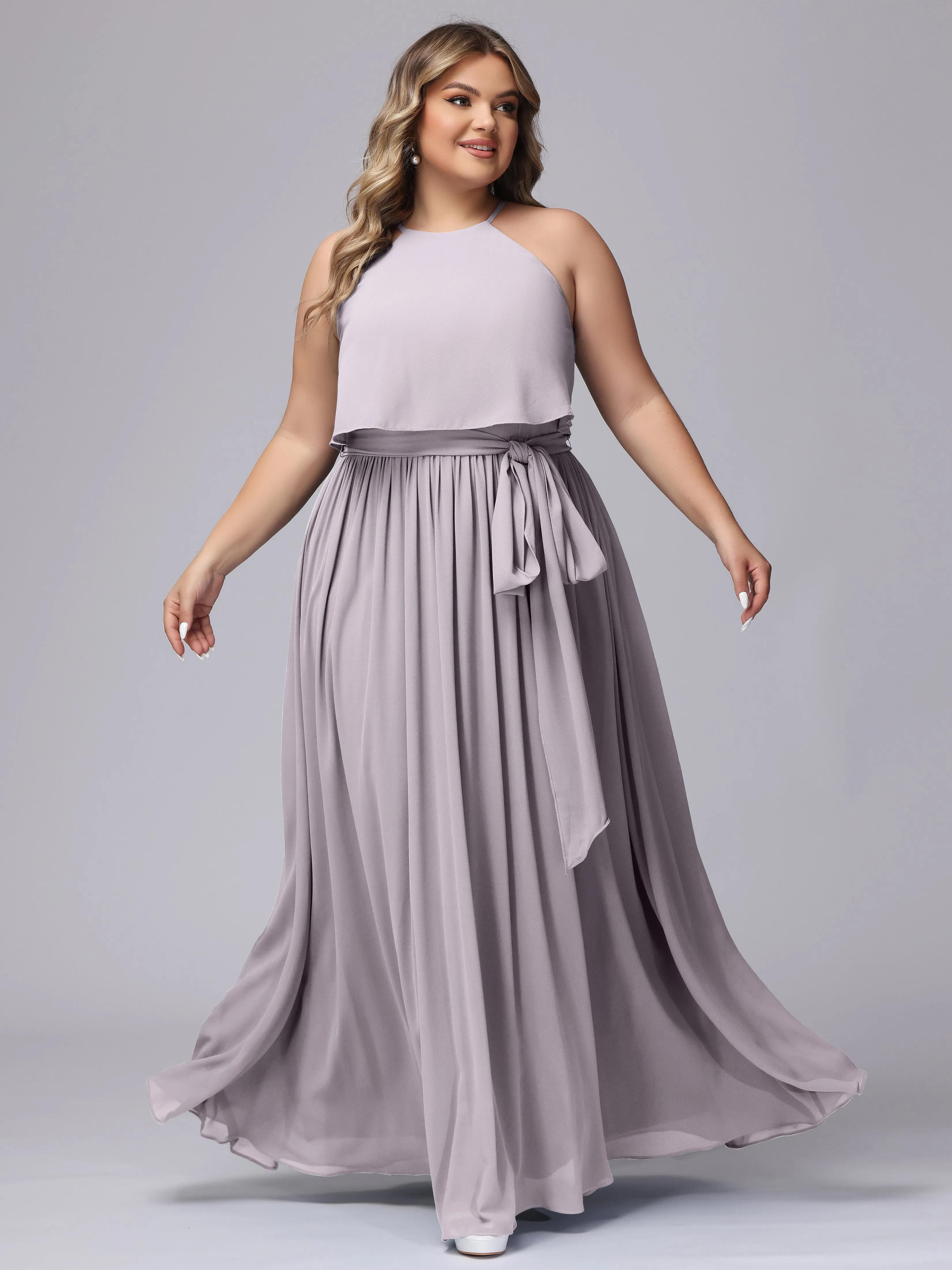 Halter Sleeveless Chiffon Plus Size Bridesmaid Dress