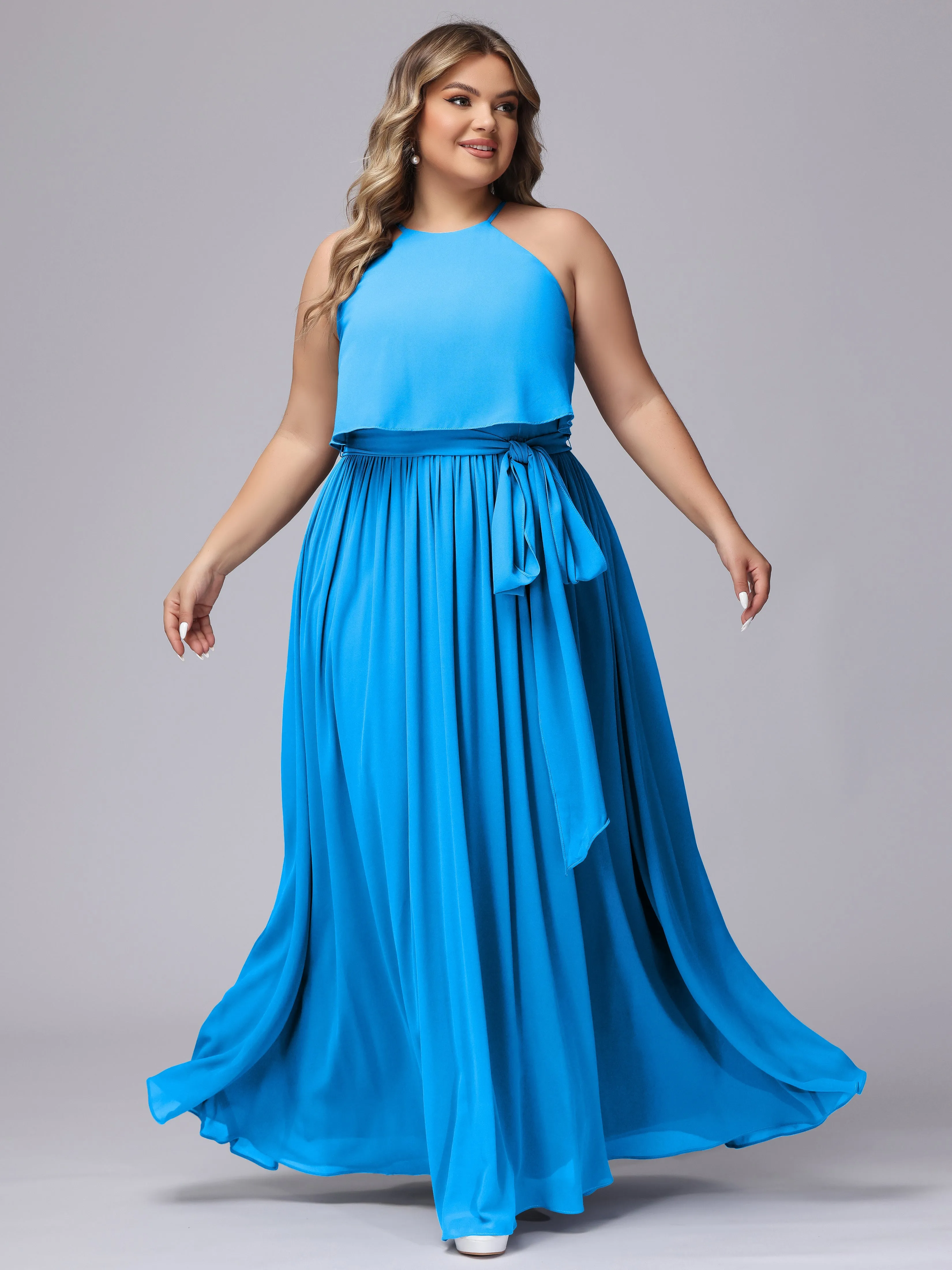 Halter Sleeveless Chiffon Plus Size Bridesmaid Dress
