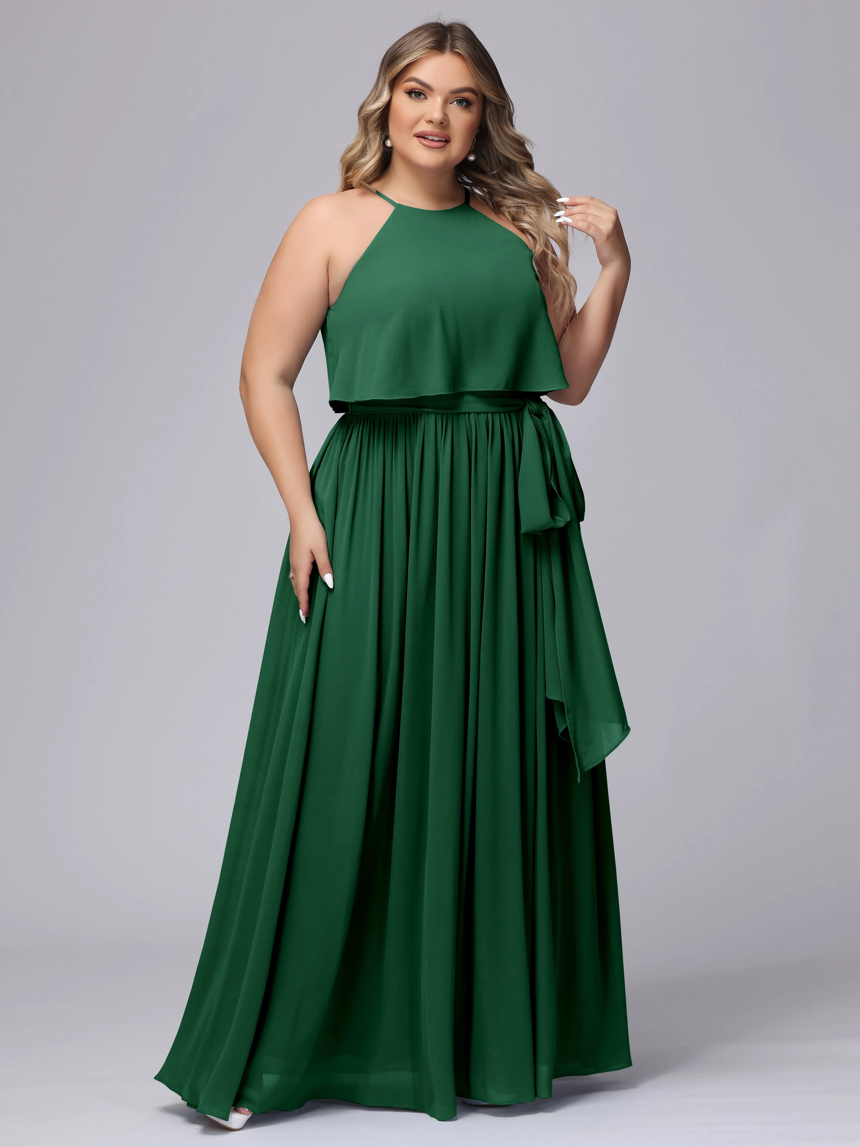 Halter Sleeveless Chiffon Plus Size Bridesmaid Dress