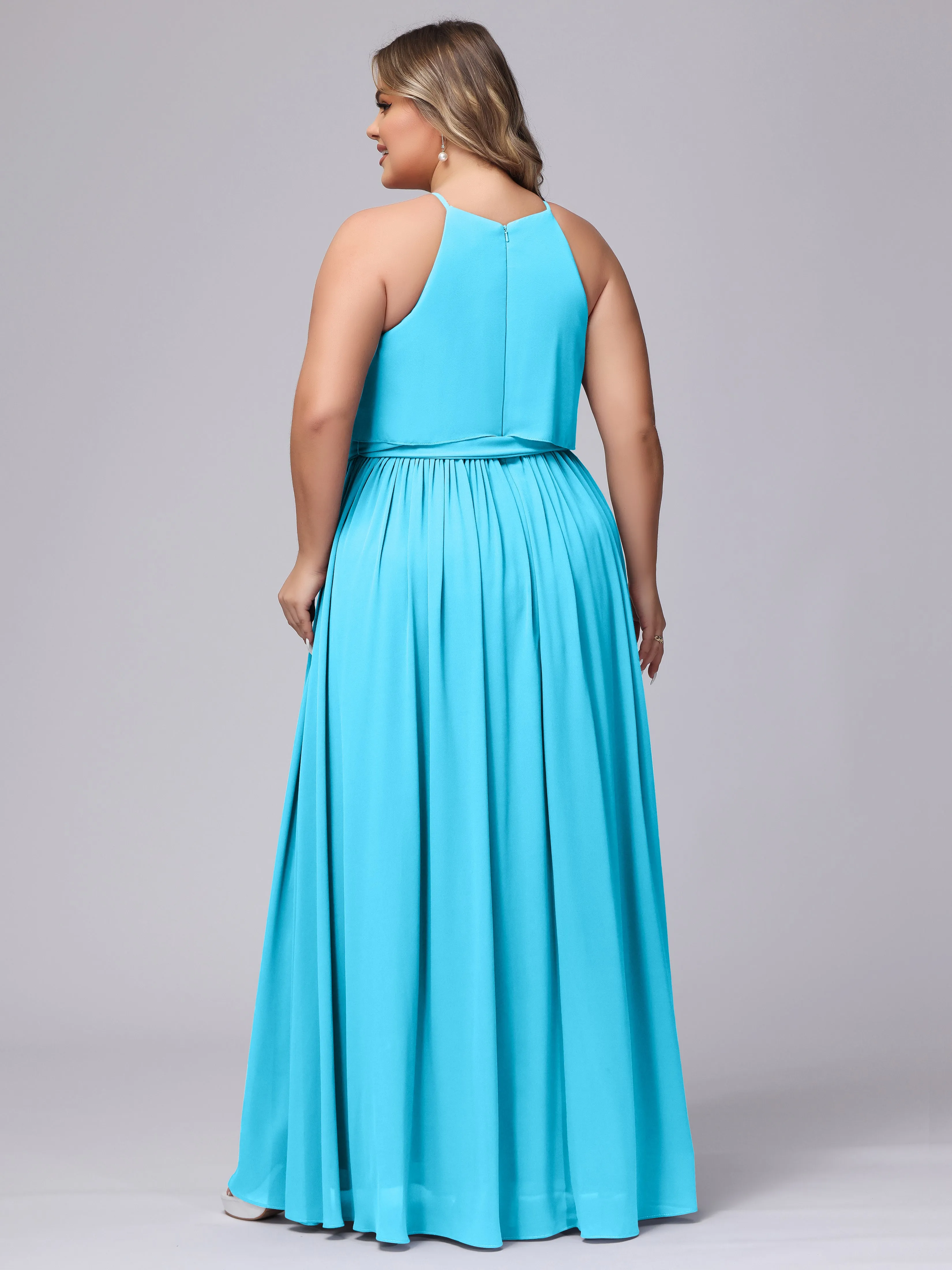 Halter Sleeveless Chiffon Plus Size Bridesmaid Dress