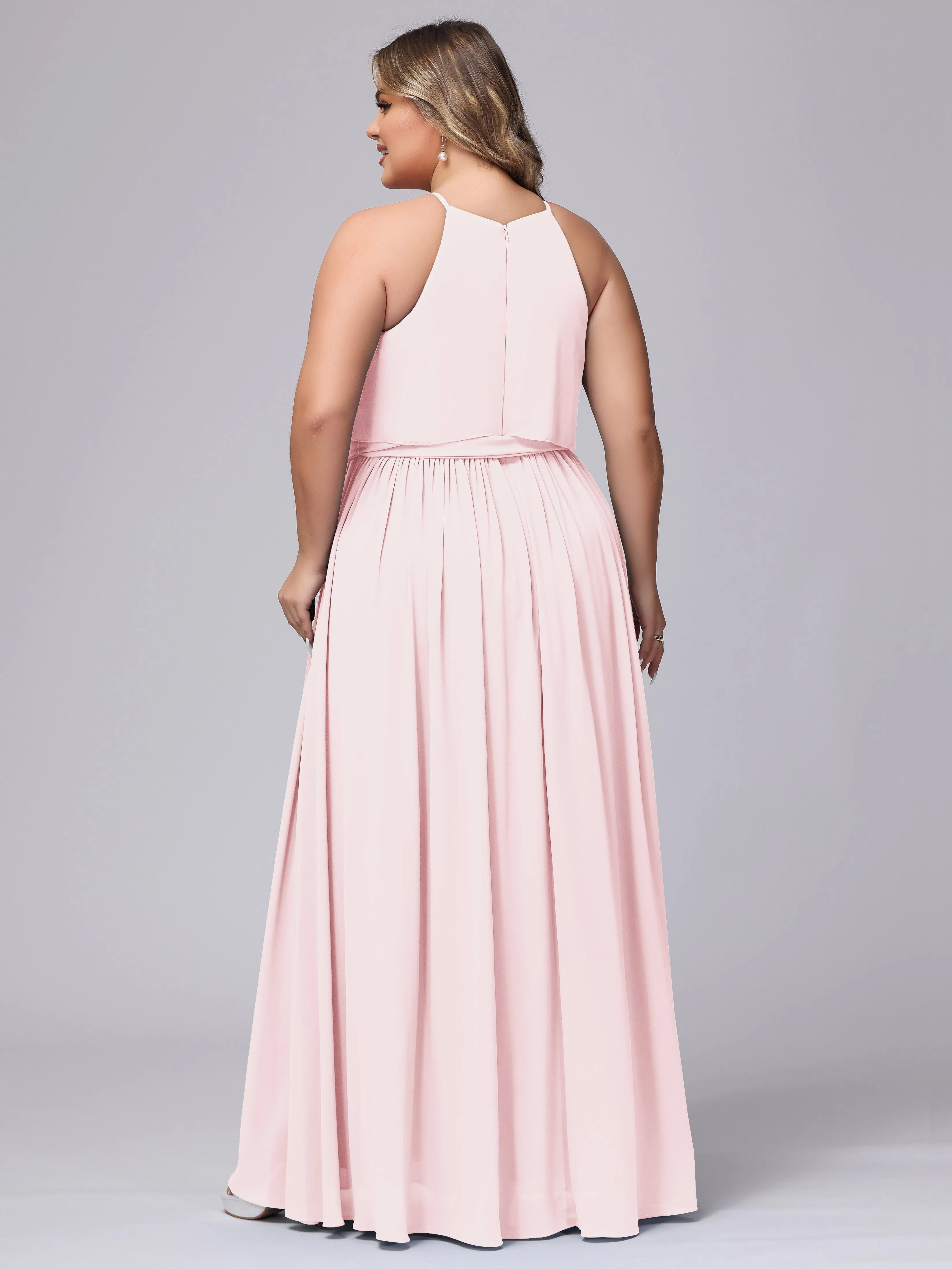 Halter Sleeveless Chiffon Plus Size Bridesmaid Dress