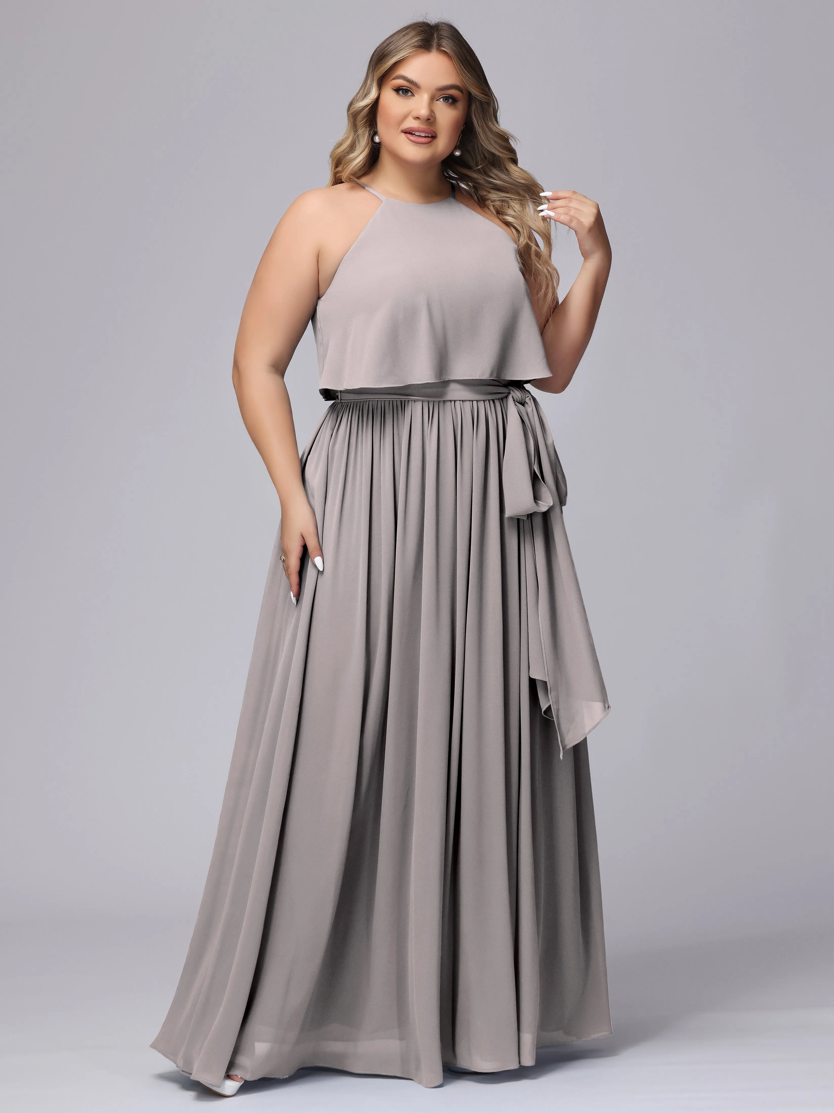 Halter Sleeveless Chiffon Plus Size Bridesmaid Dress