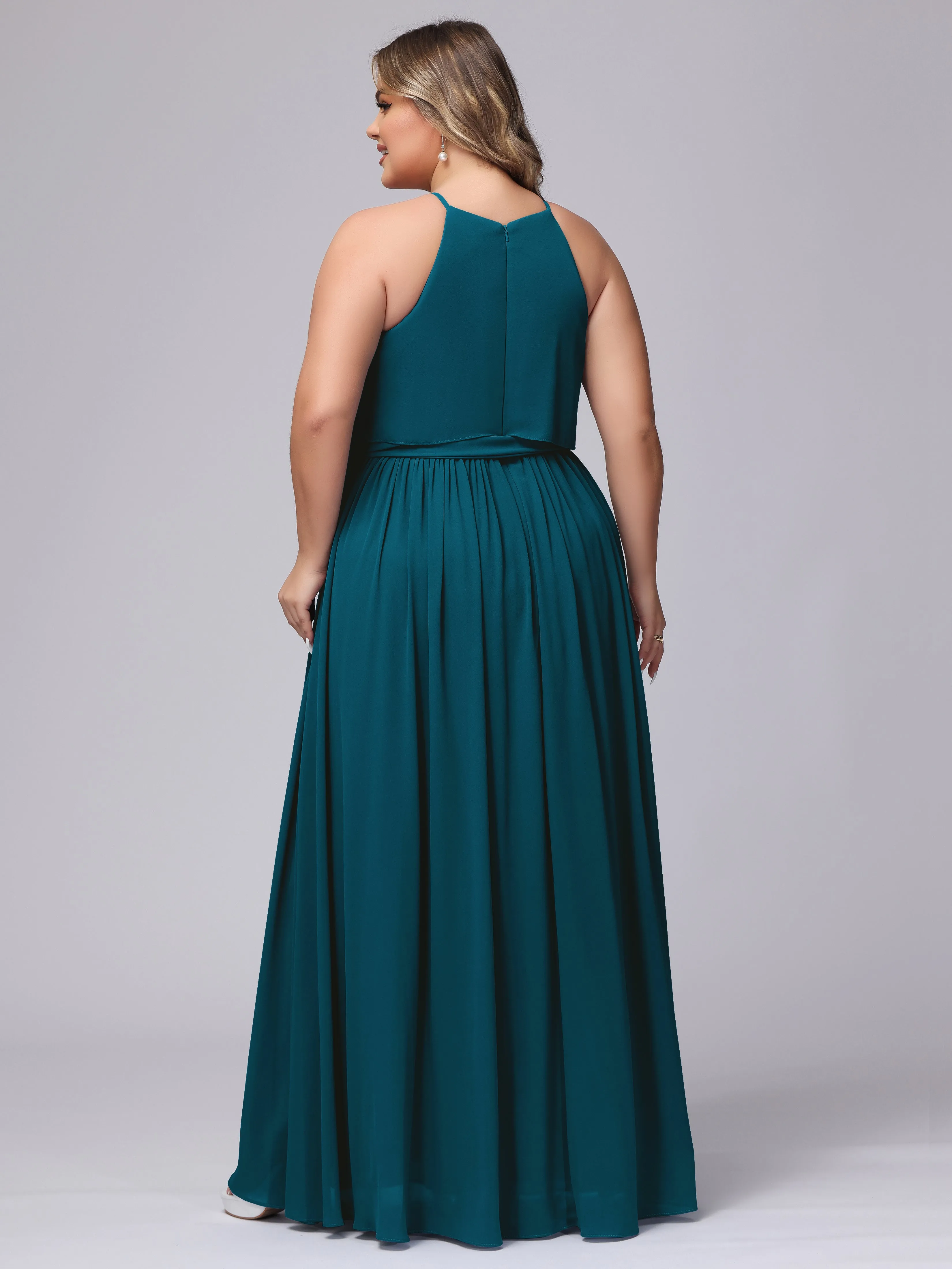Halter Sleeveless Chiffon Plus Size Bridesmaid Dress
