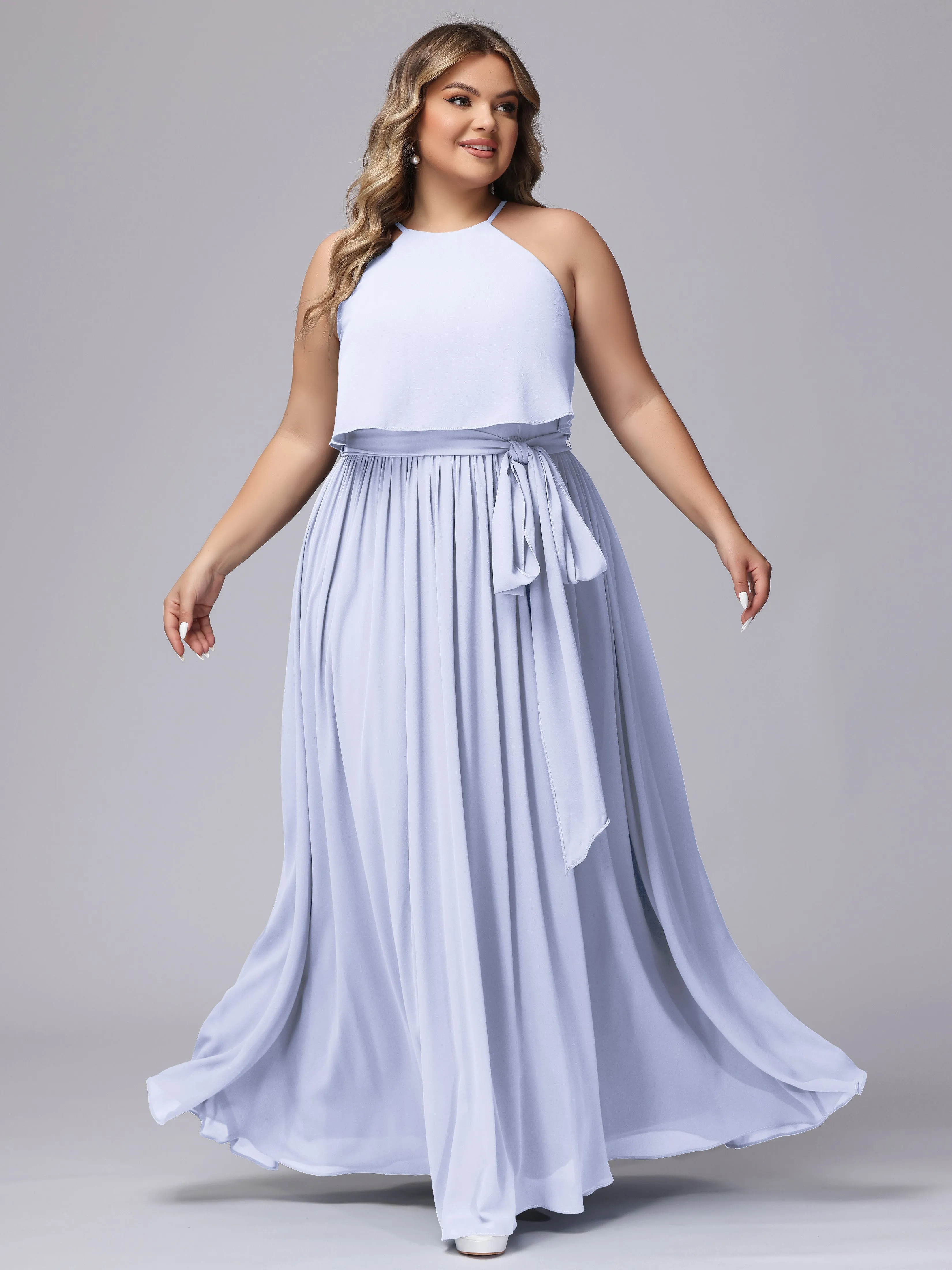 Halter Sleeveless Chiffon Plus Size Bridesmaid Dress