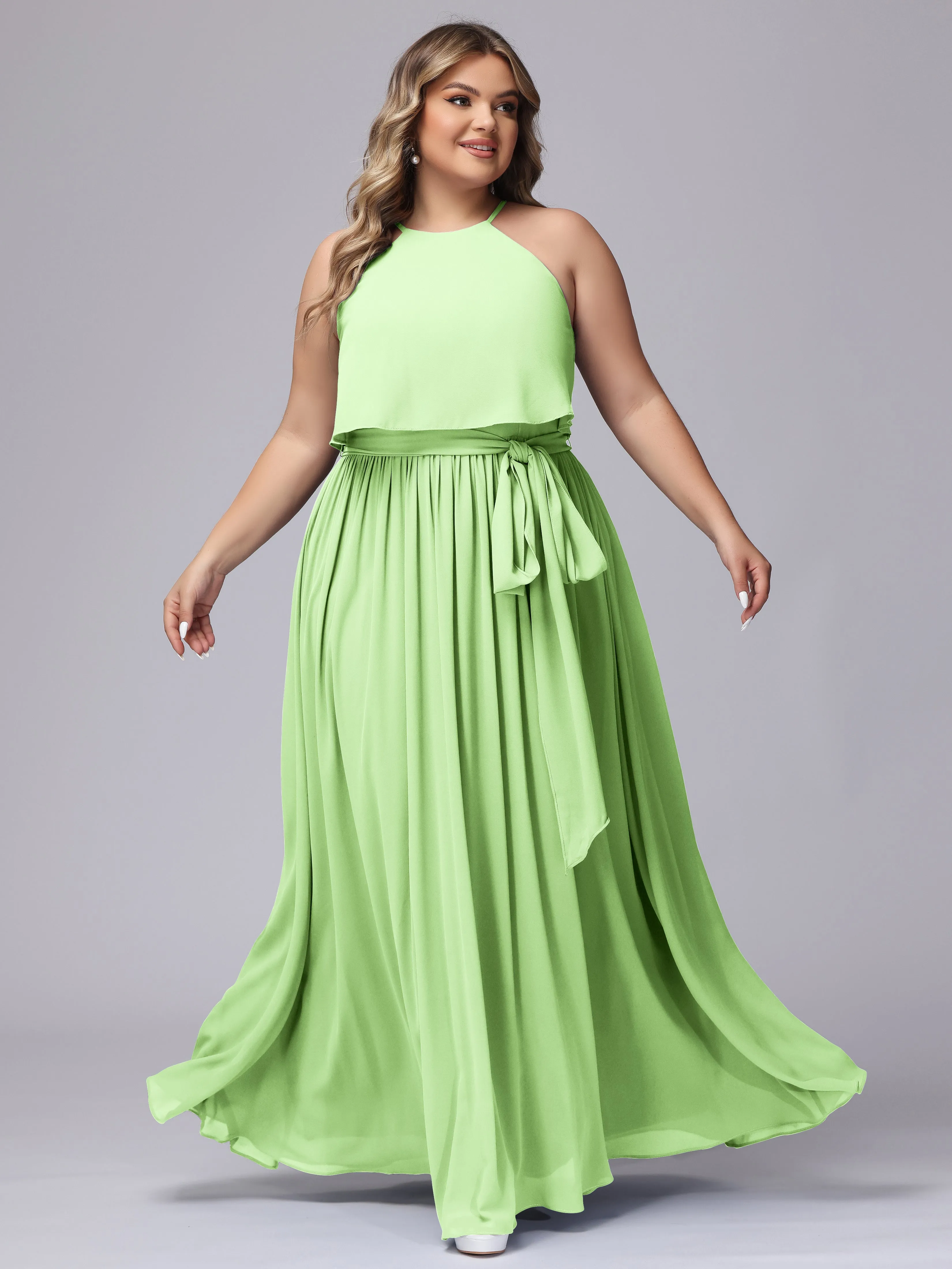 Halter Sleeveless Chiffon Plus Size Bridesmaid Dress