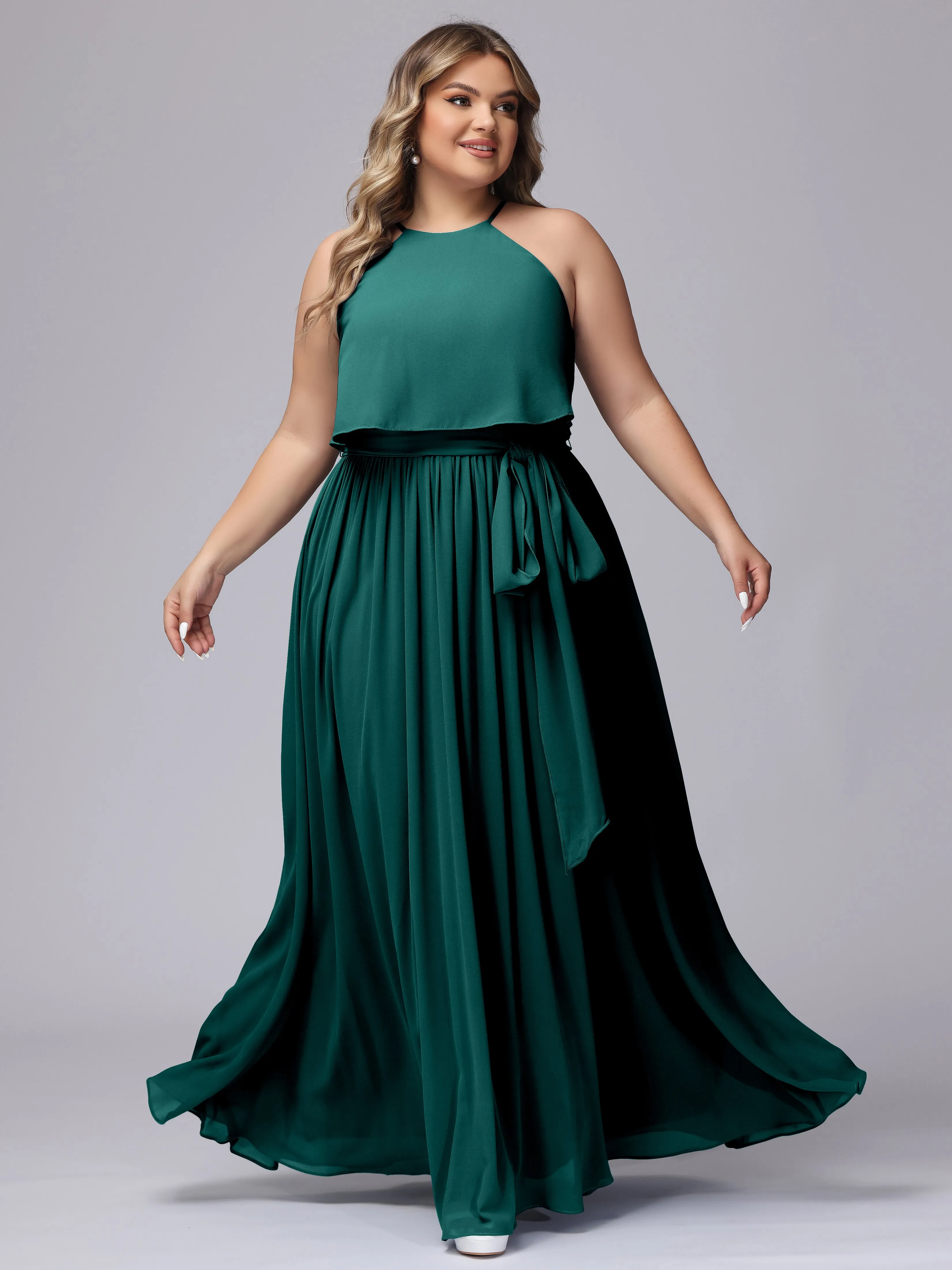 Halter Sleeveless Chiffon Plus Size Bridesmaid Dress