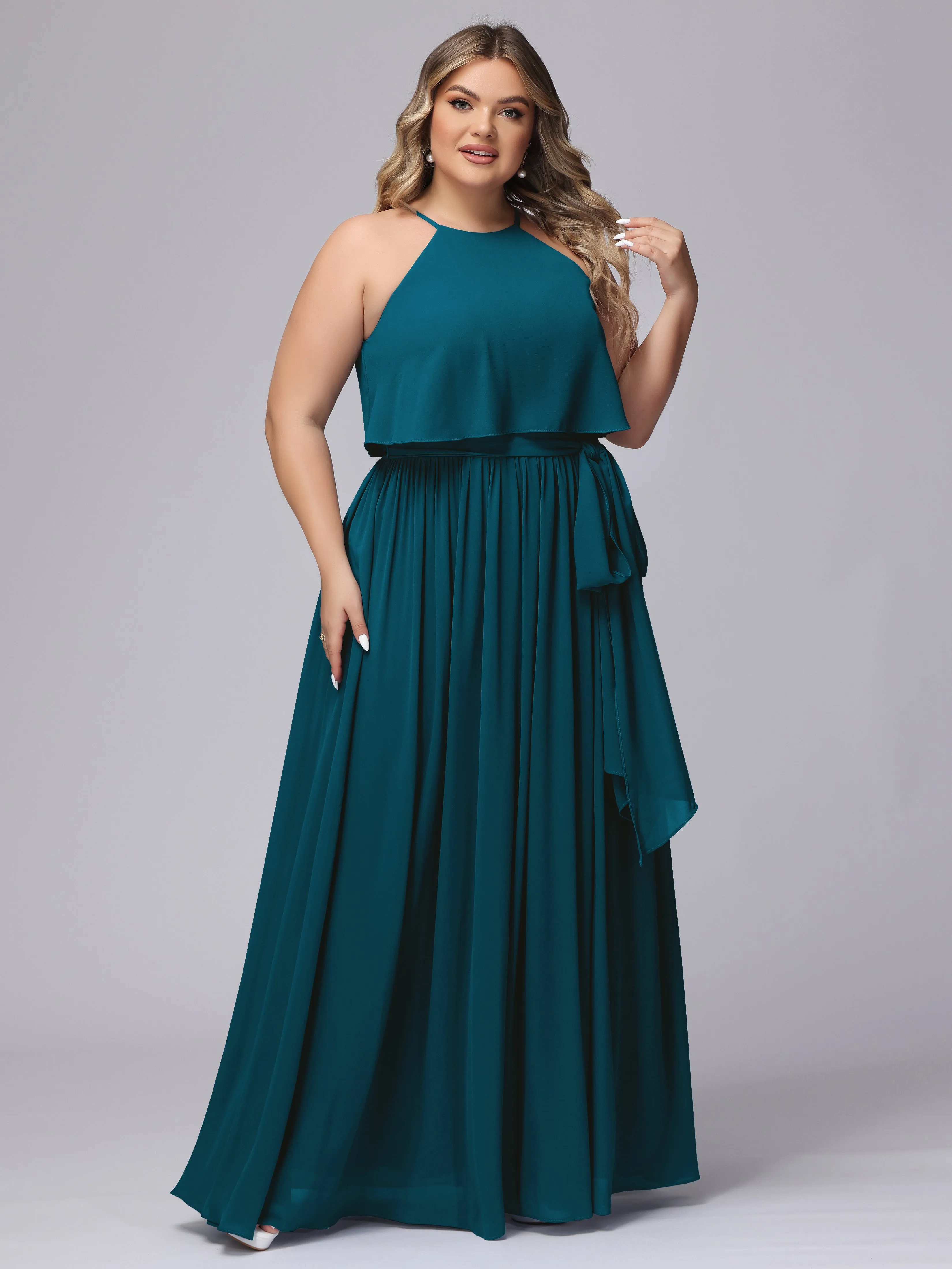 Halter Sleeveless Chiffon Plus Size Bridesmaid Dress