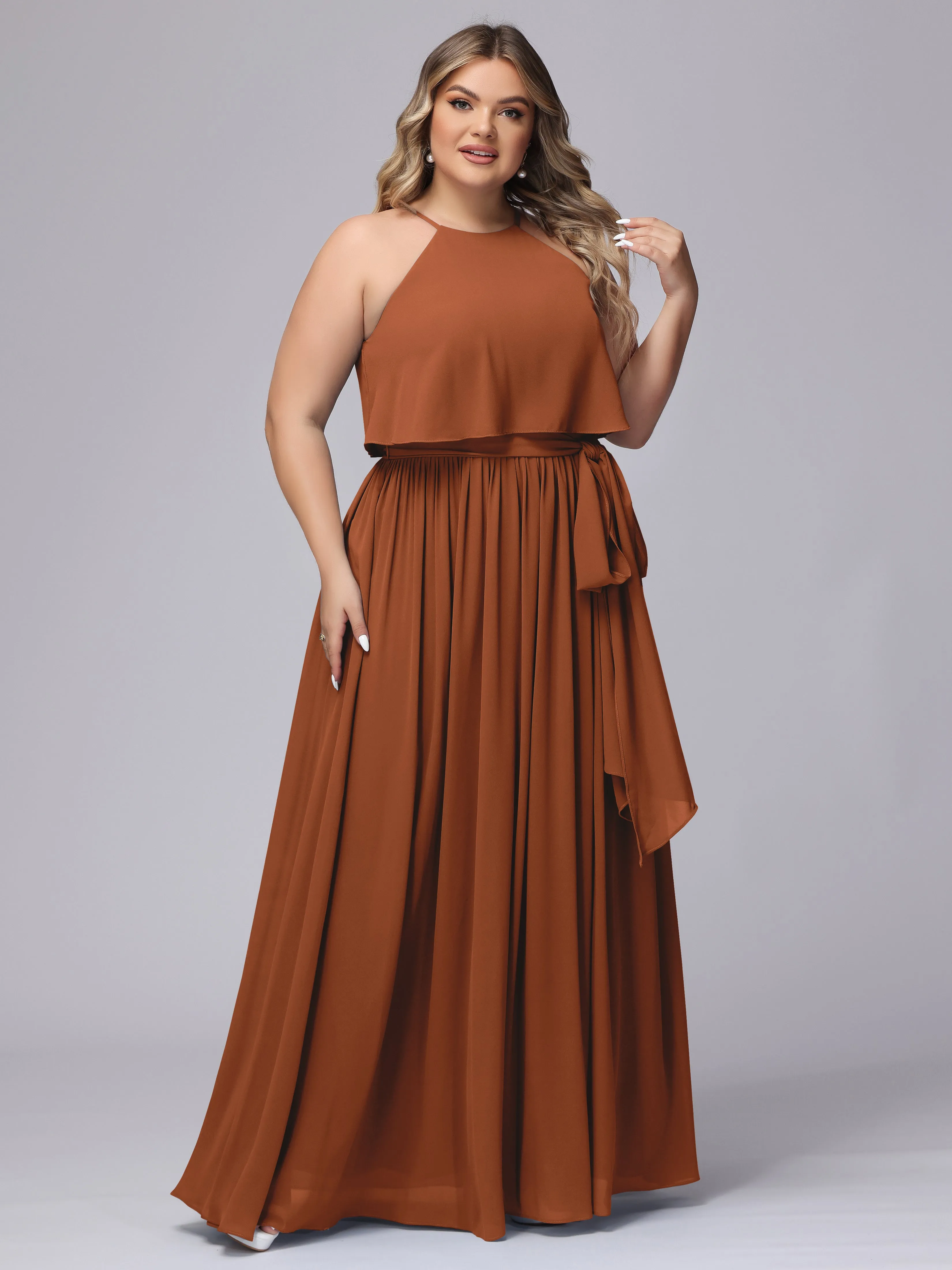 Halter Sleeveless Chiffon Plus Size Bridesmaid Dress