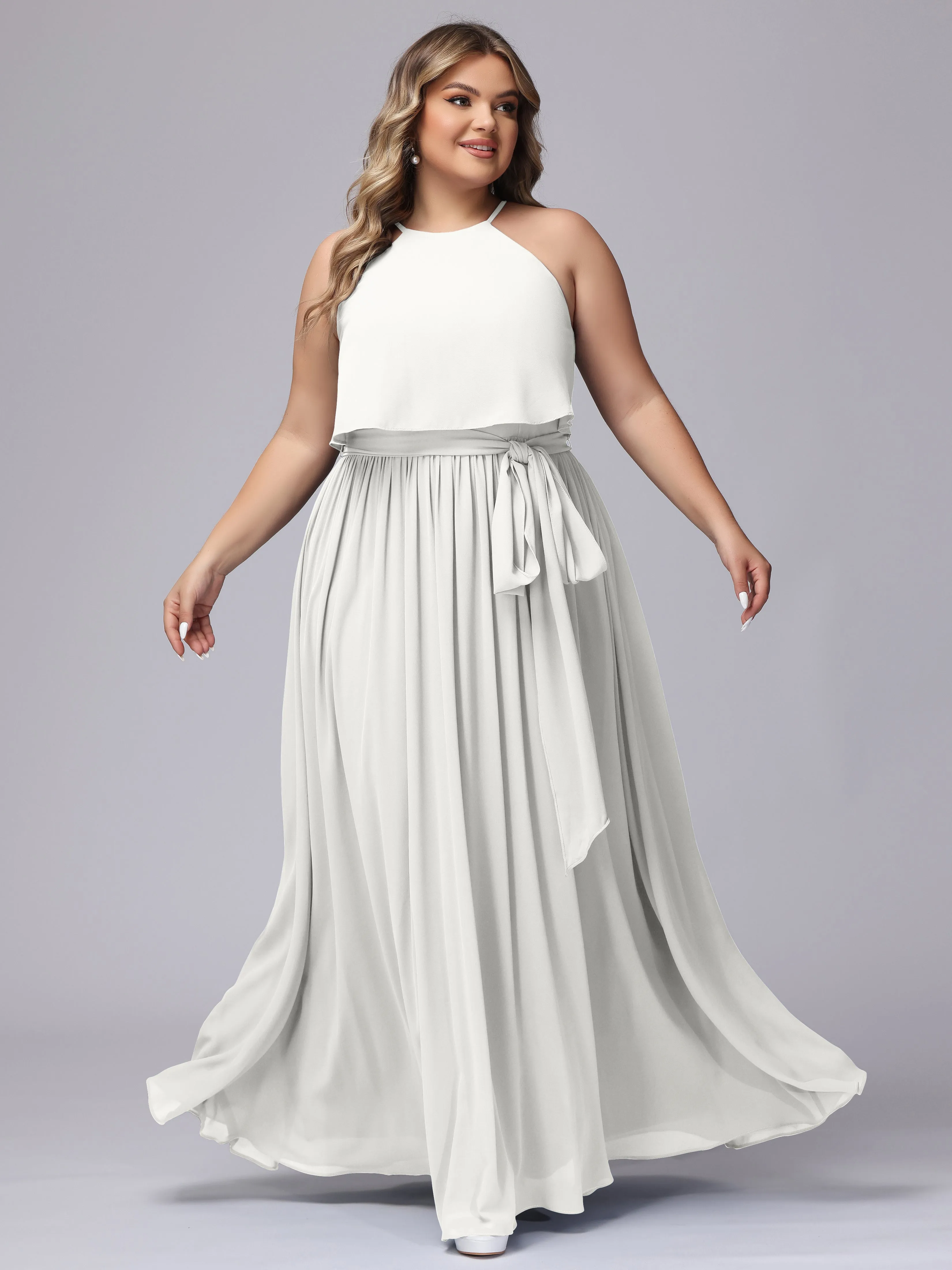 Halter Sleeveless Chiffon Plus Size Bridesmaid Dress