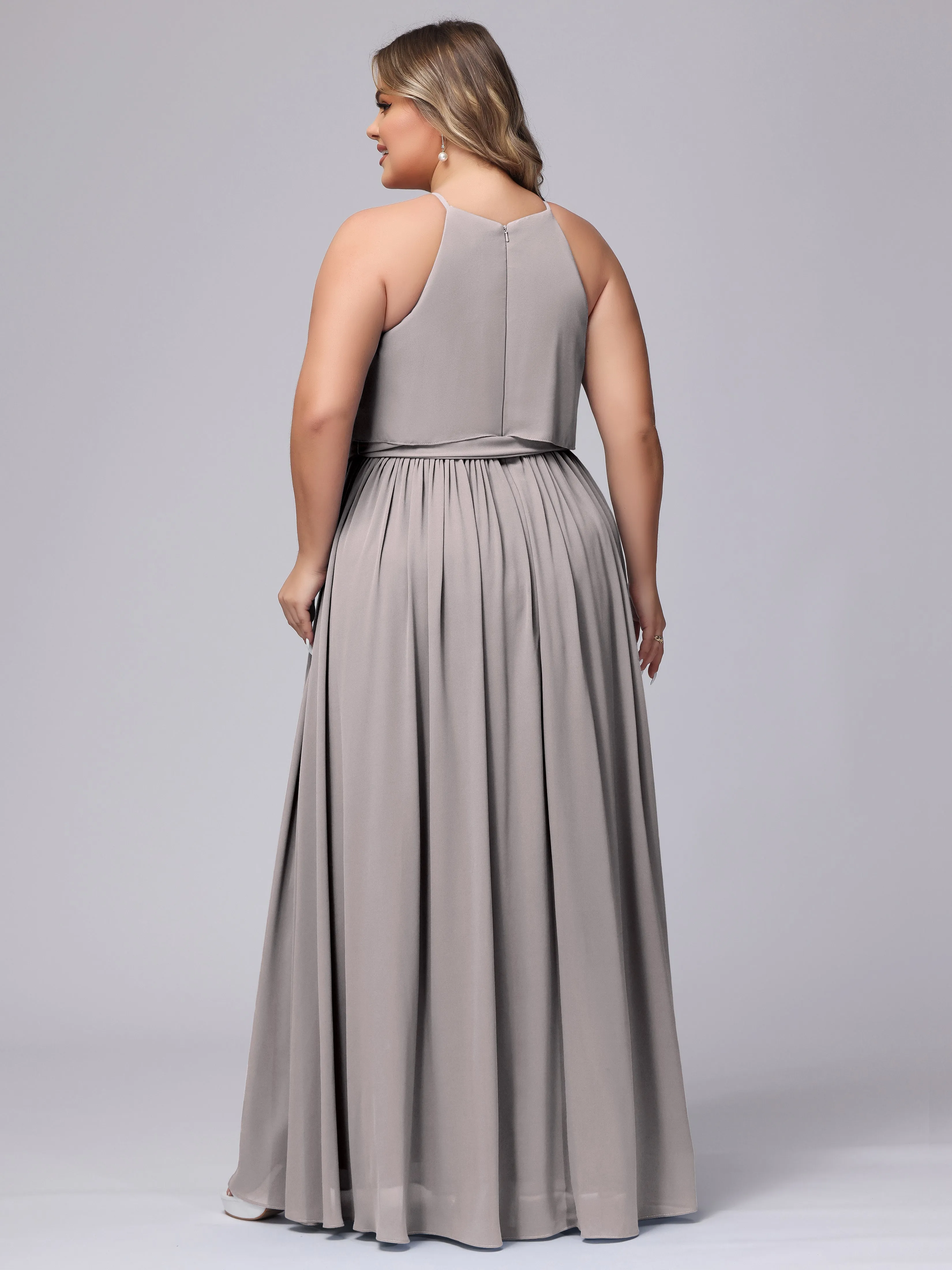 Halter Sleeveless Chiffon Plus Size Bridesmaid Dress
