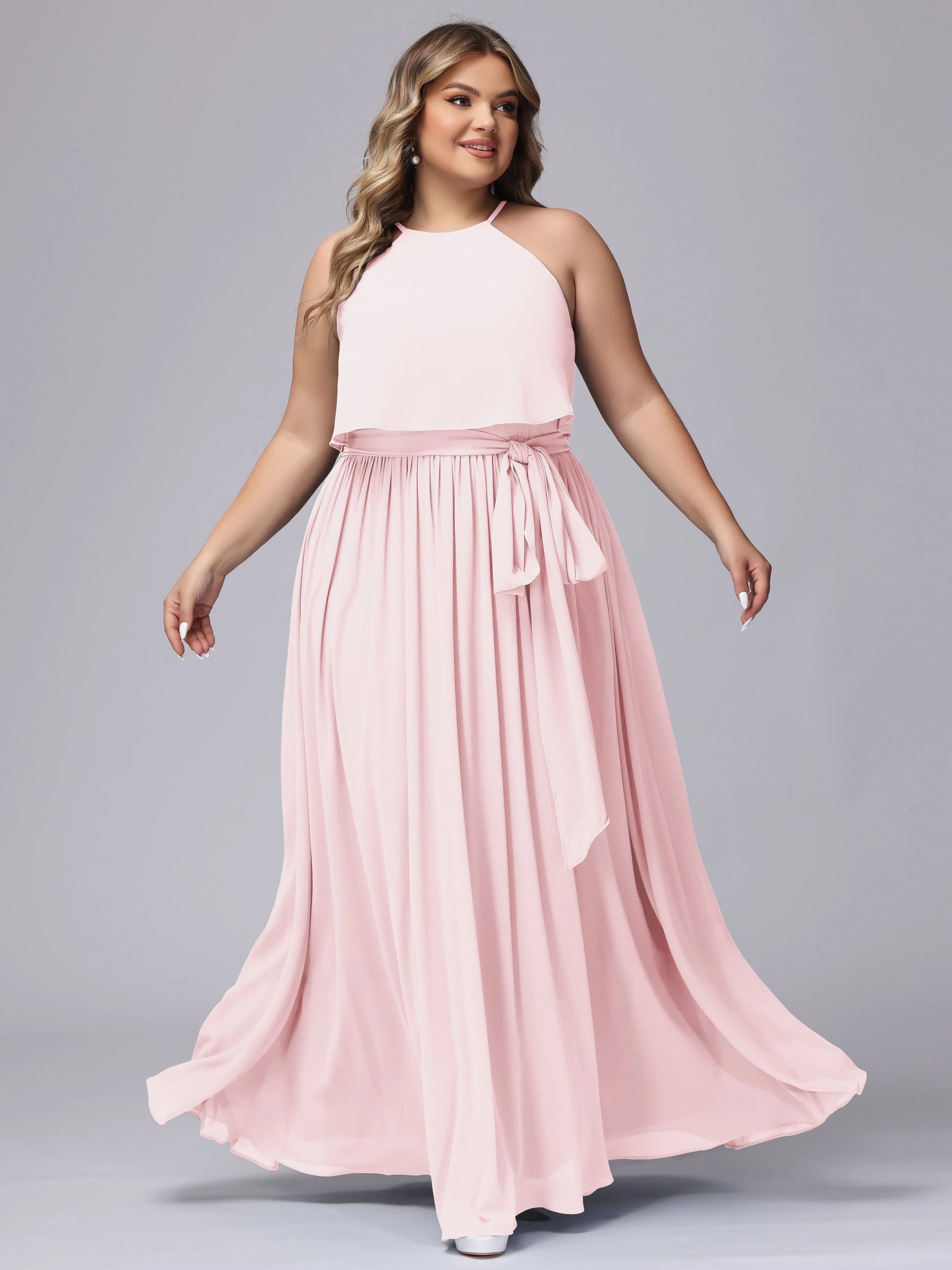 Halter Sleeveless Chiffon Plus Size Bridesmaid Dress