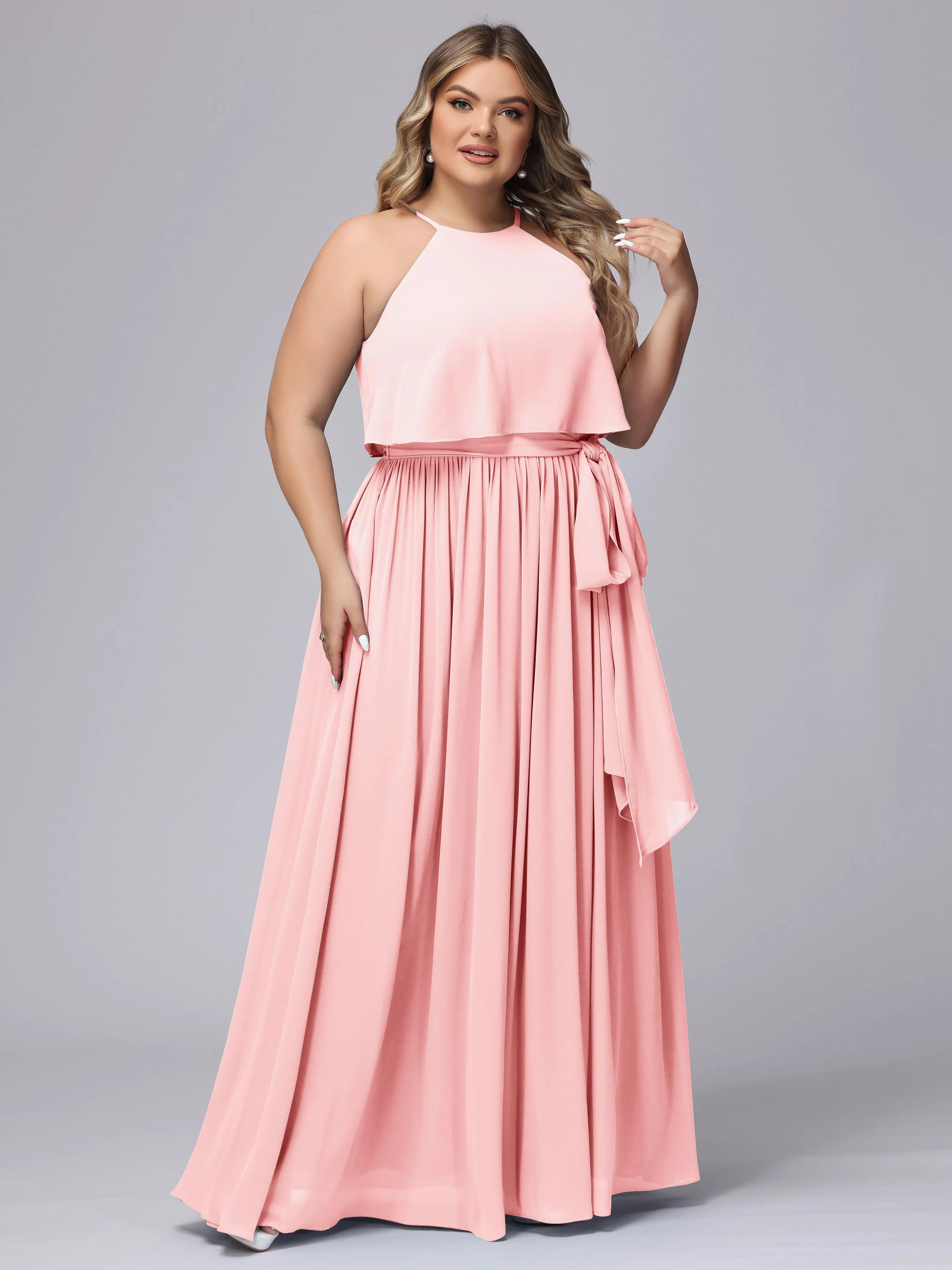 Halter Sleeveless Chiffon Plus Size Bridesmaid Dress