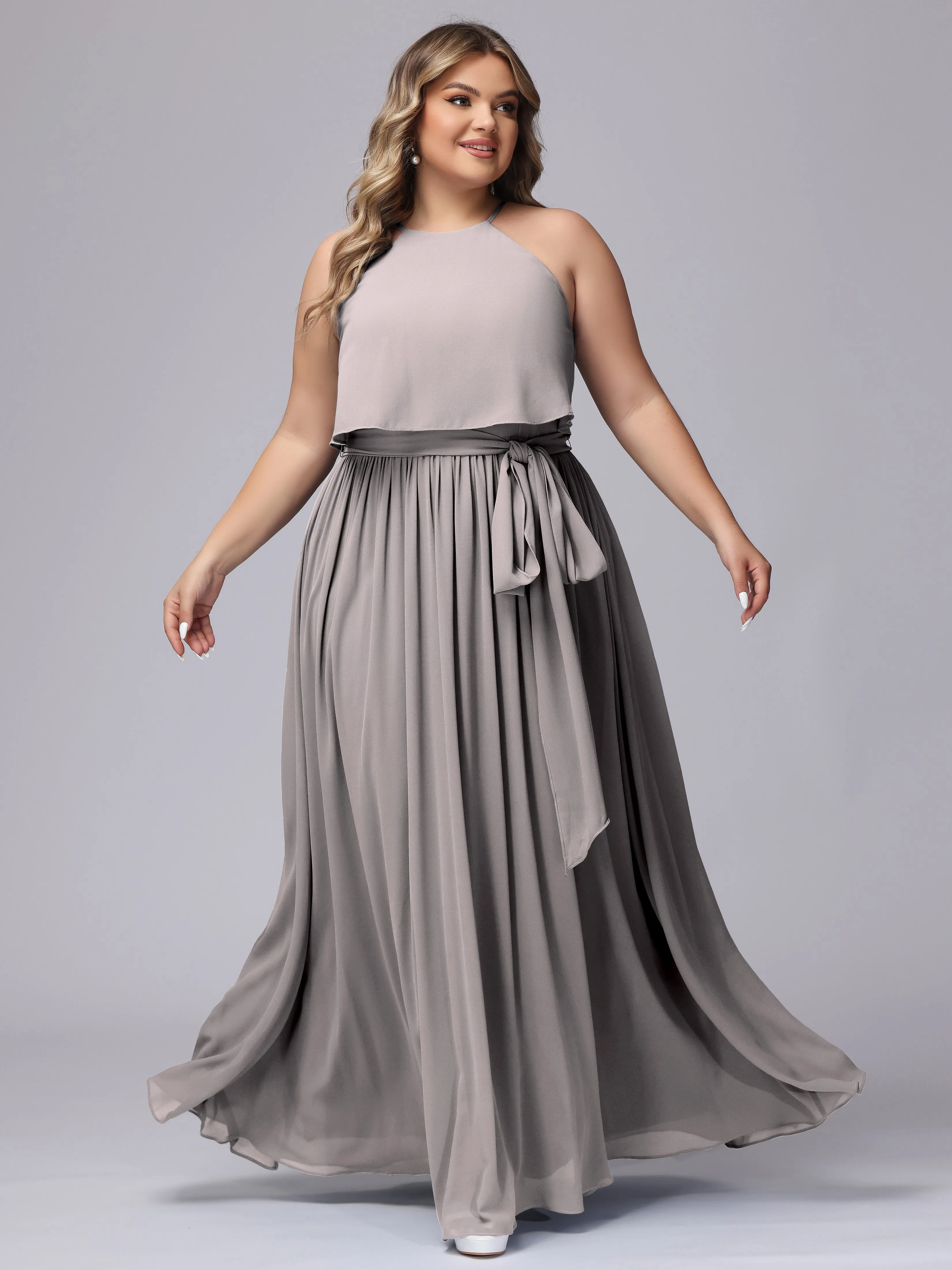 Halter Sleeveless Chiffon Plus Size Bridesmaid Dress