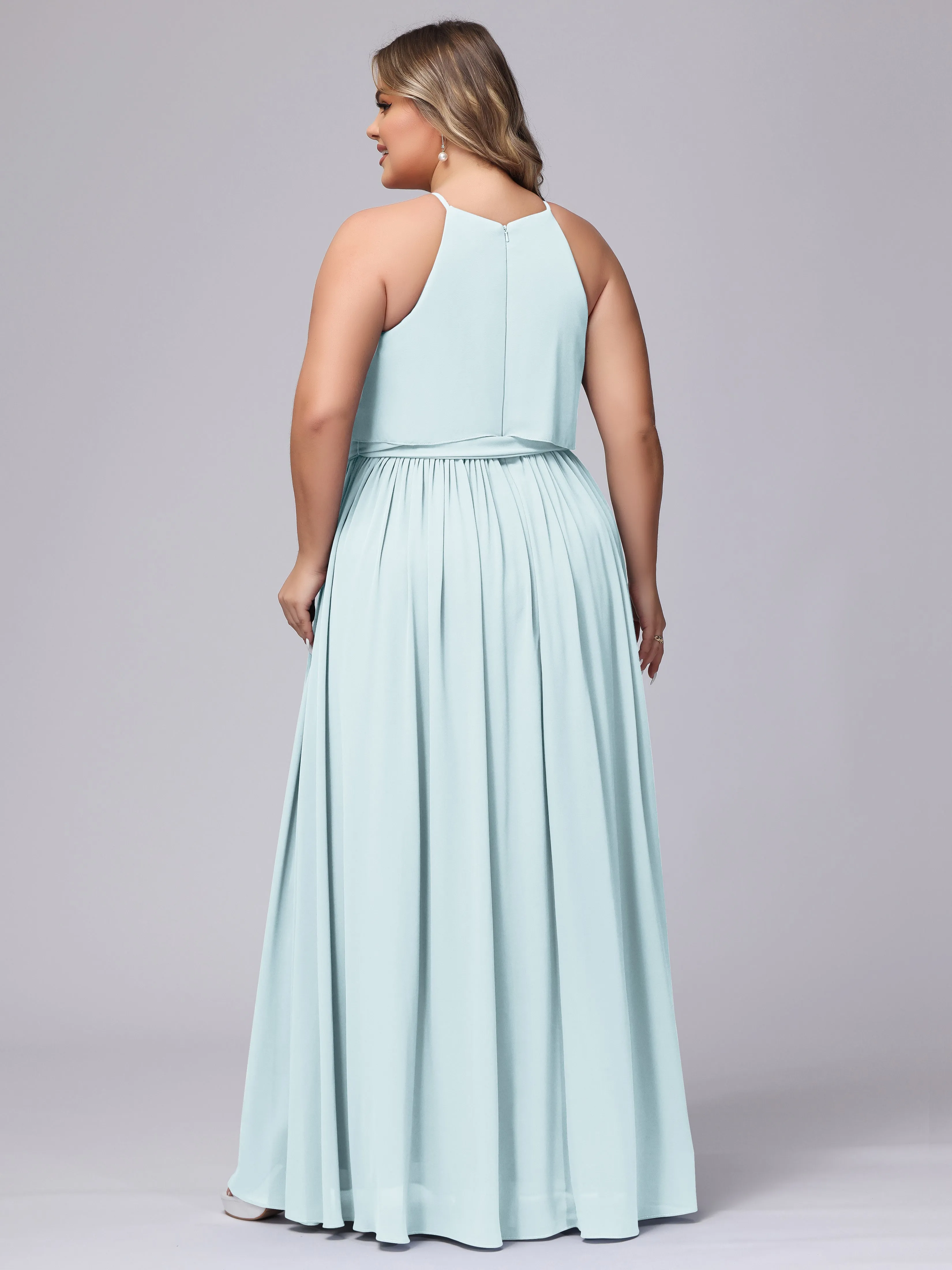 Halter Sleeveless Chiffon Plus Size Bridesmaid Dress