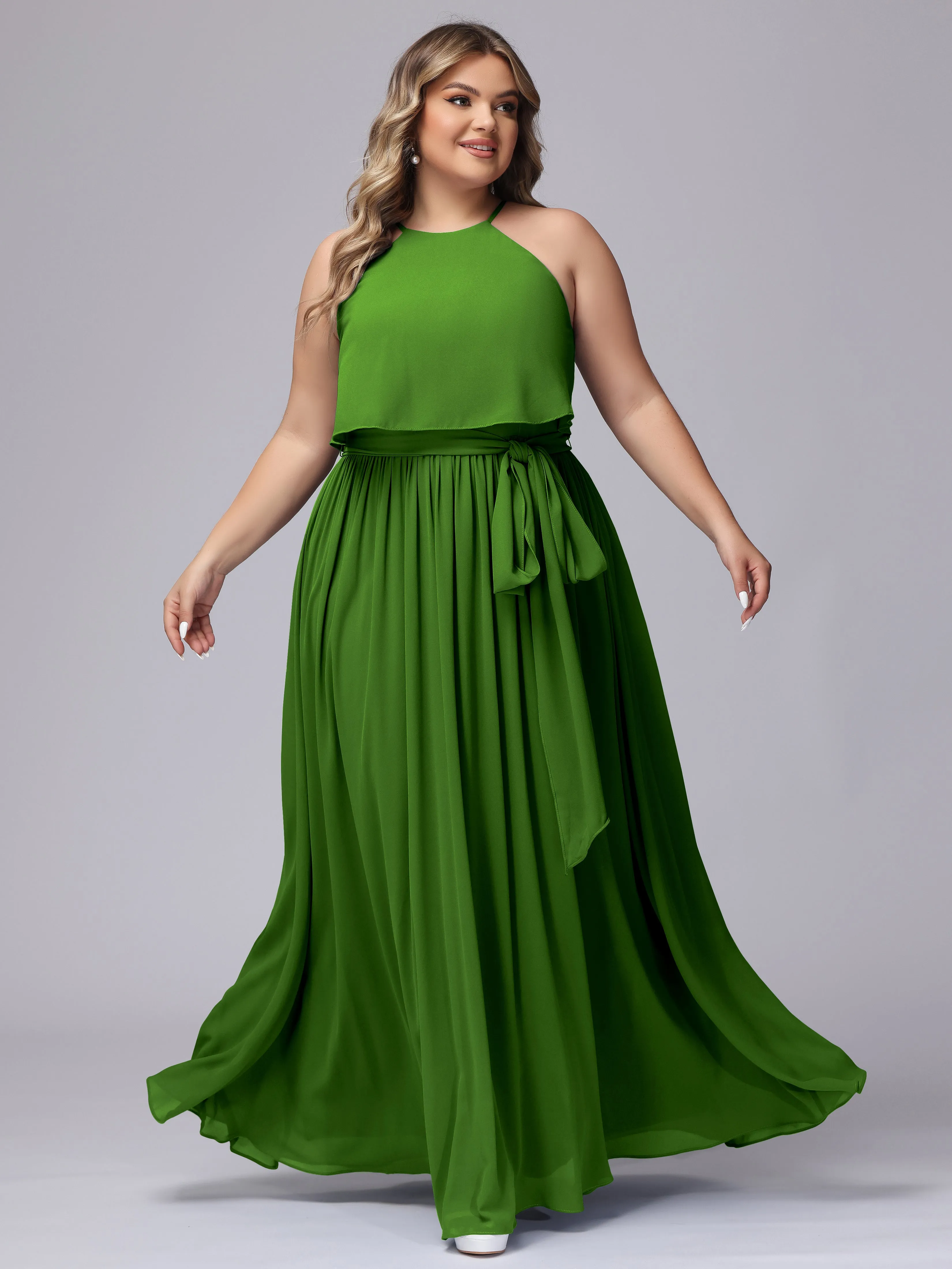 Halter Sleeveless Chiffon Plus Size Bridesmaid Dress