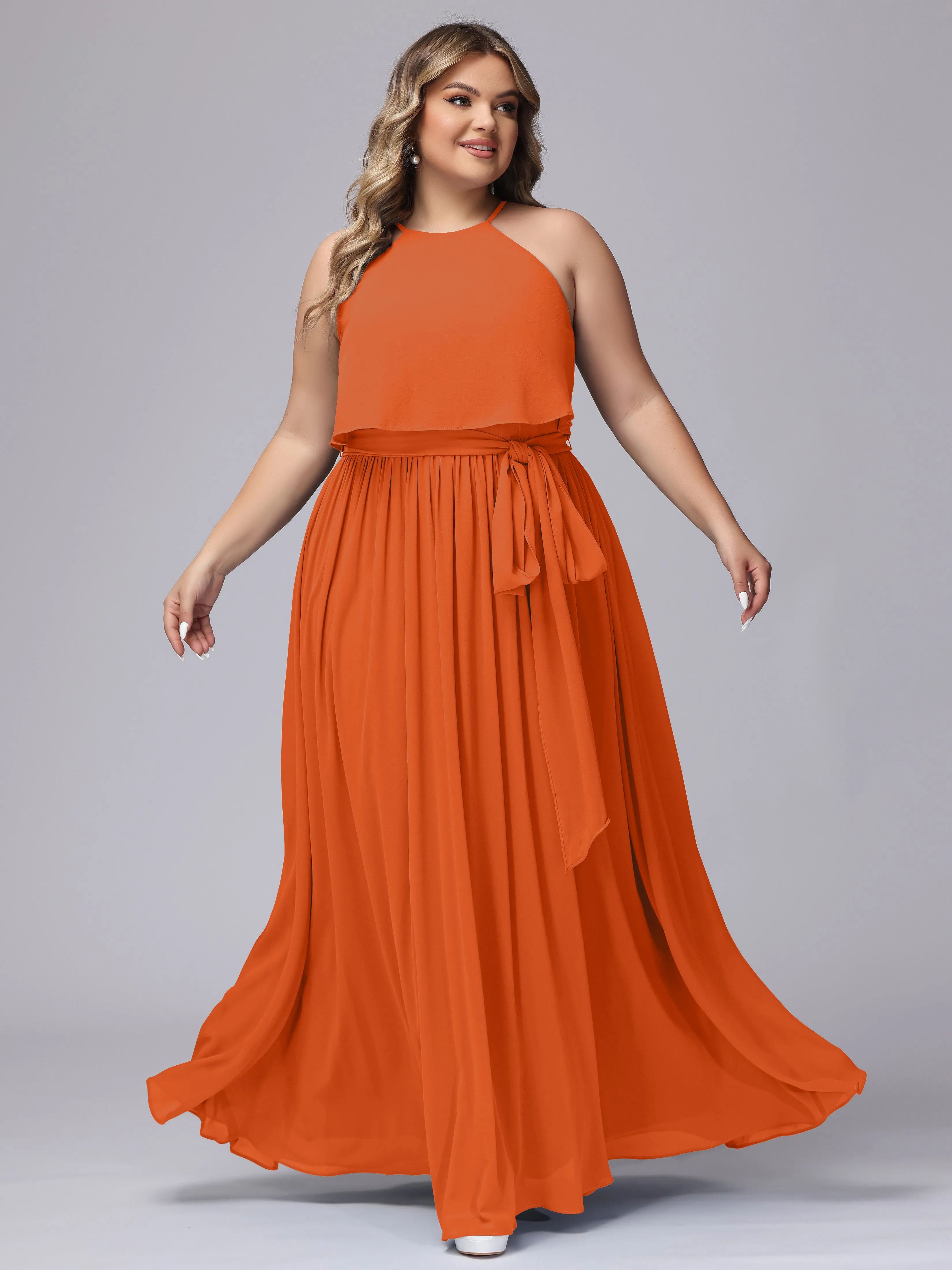 Halter Sleeveless Chiffon Plus Size Bridesmaid Dress