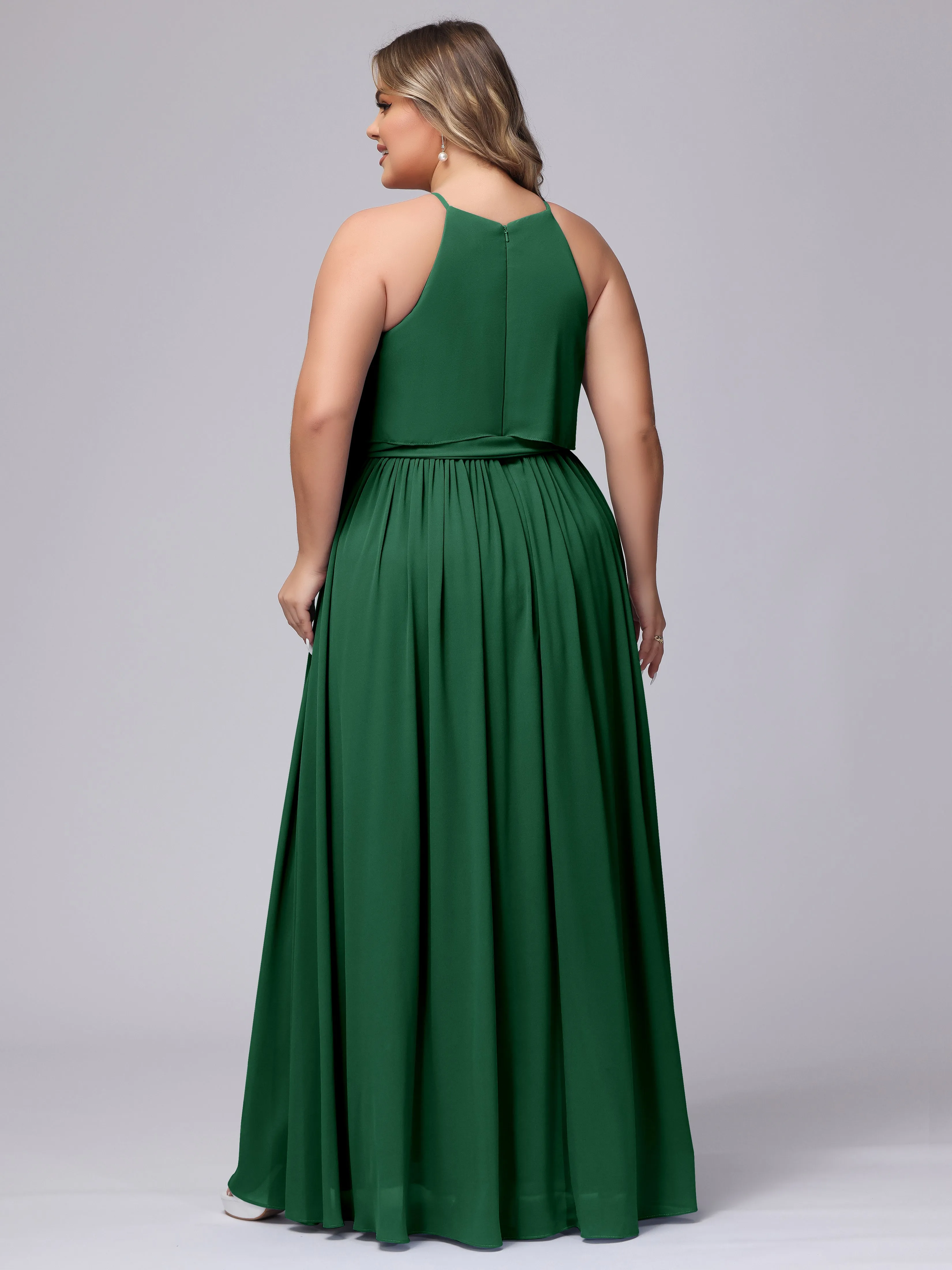 Halter Sleeveless Chiffon Plus Size Bridesmaid Dress