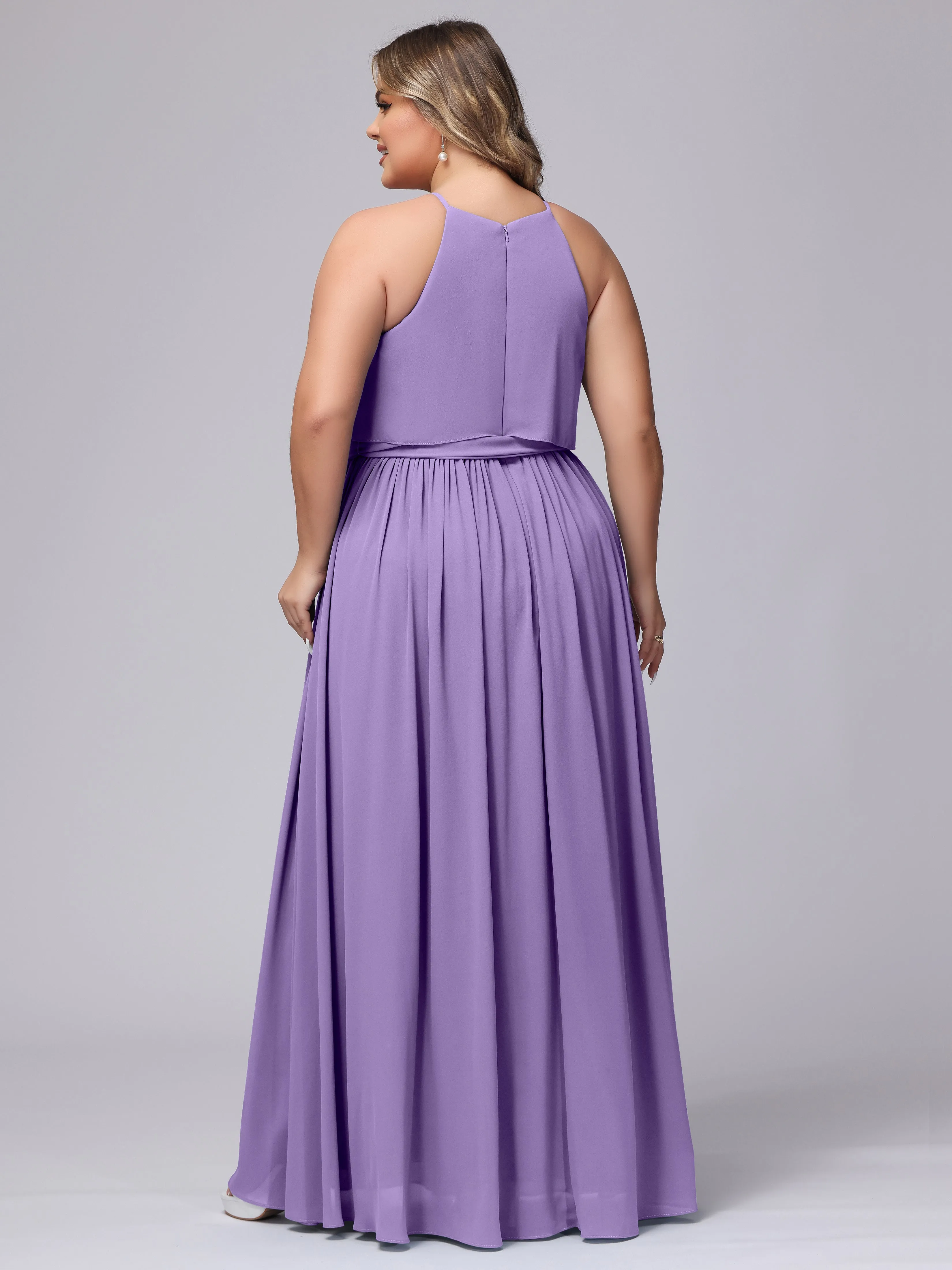 Halter Sleeveless Chiffon Plus Size Bridesmaid Dress