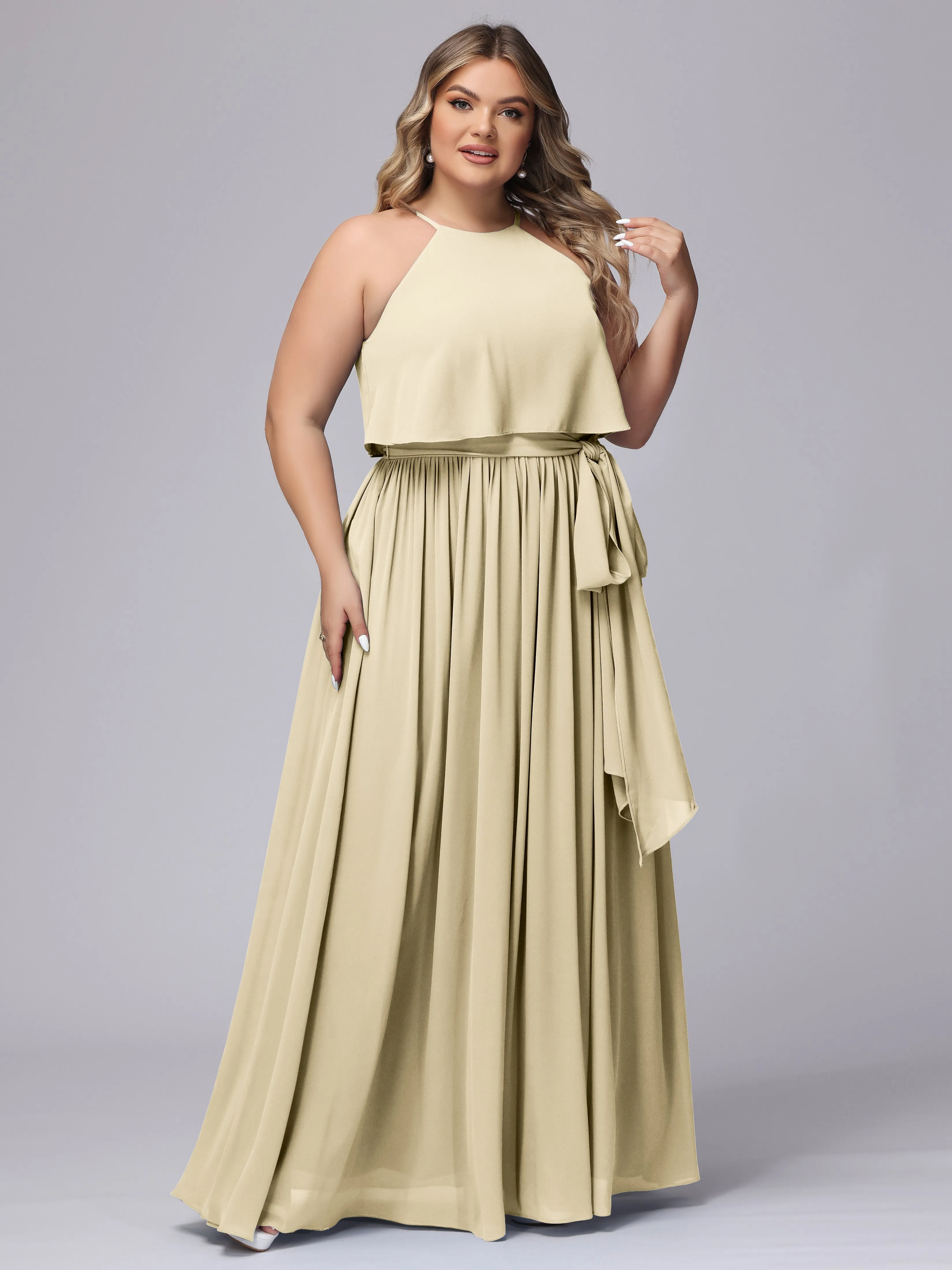 Halter Sleeveless Chiffon Plus Size Bridesmaid Dress