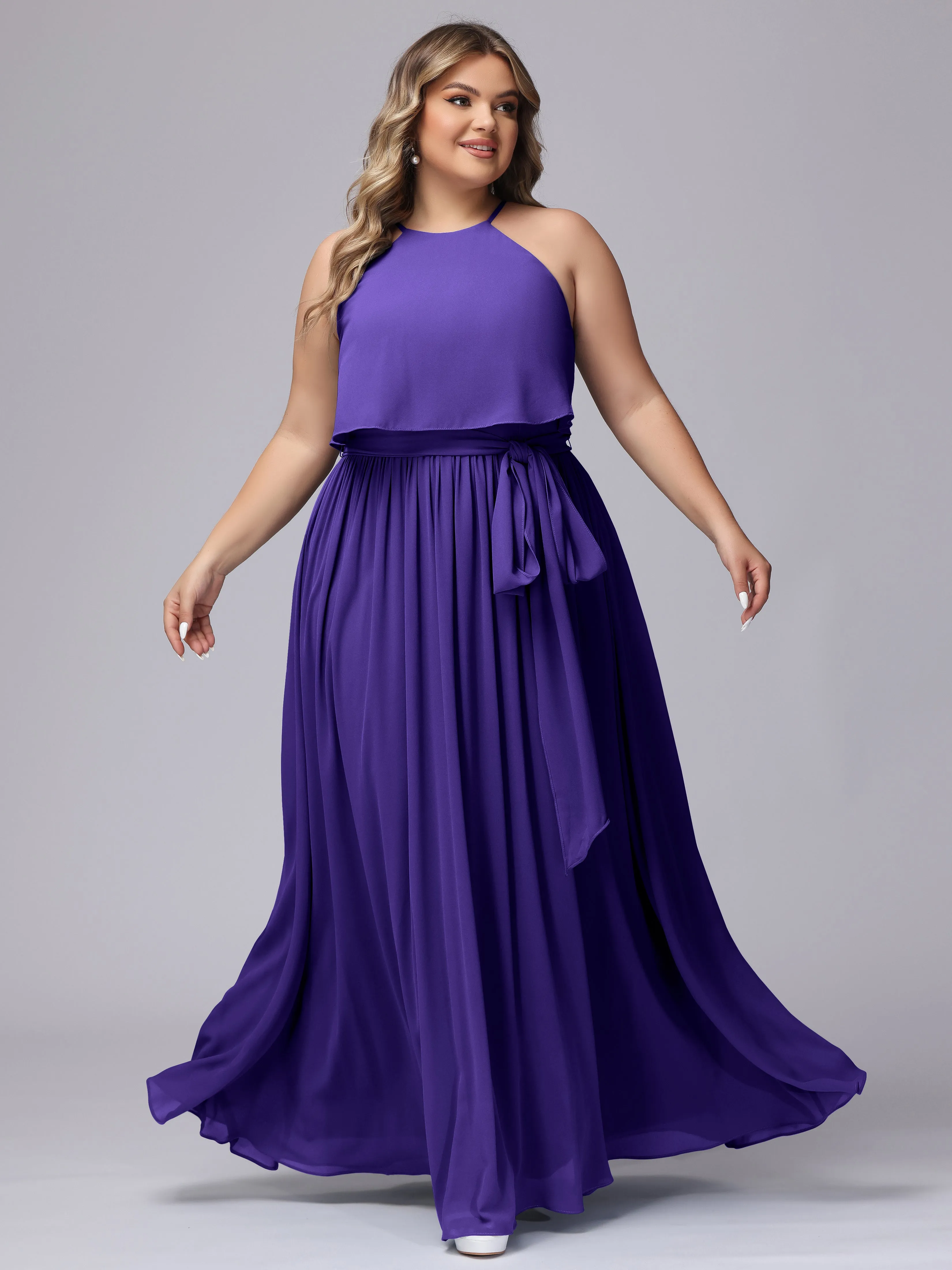 Halter Sleeveless Chiffon Plus Size Bridesmaid Dress