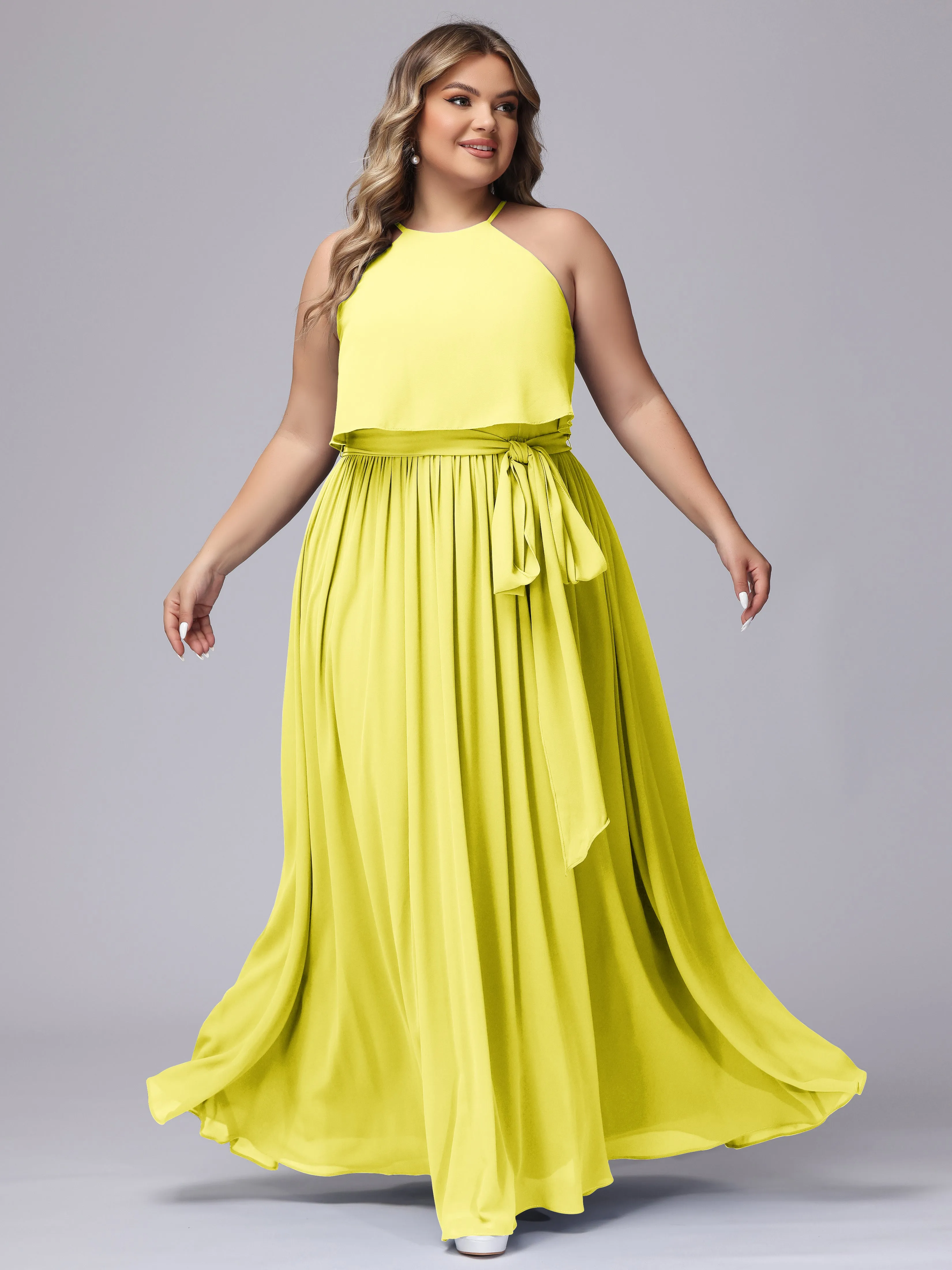 Halter Sleeveless Chiffon Plus Size Bridesmaid Dress