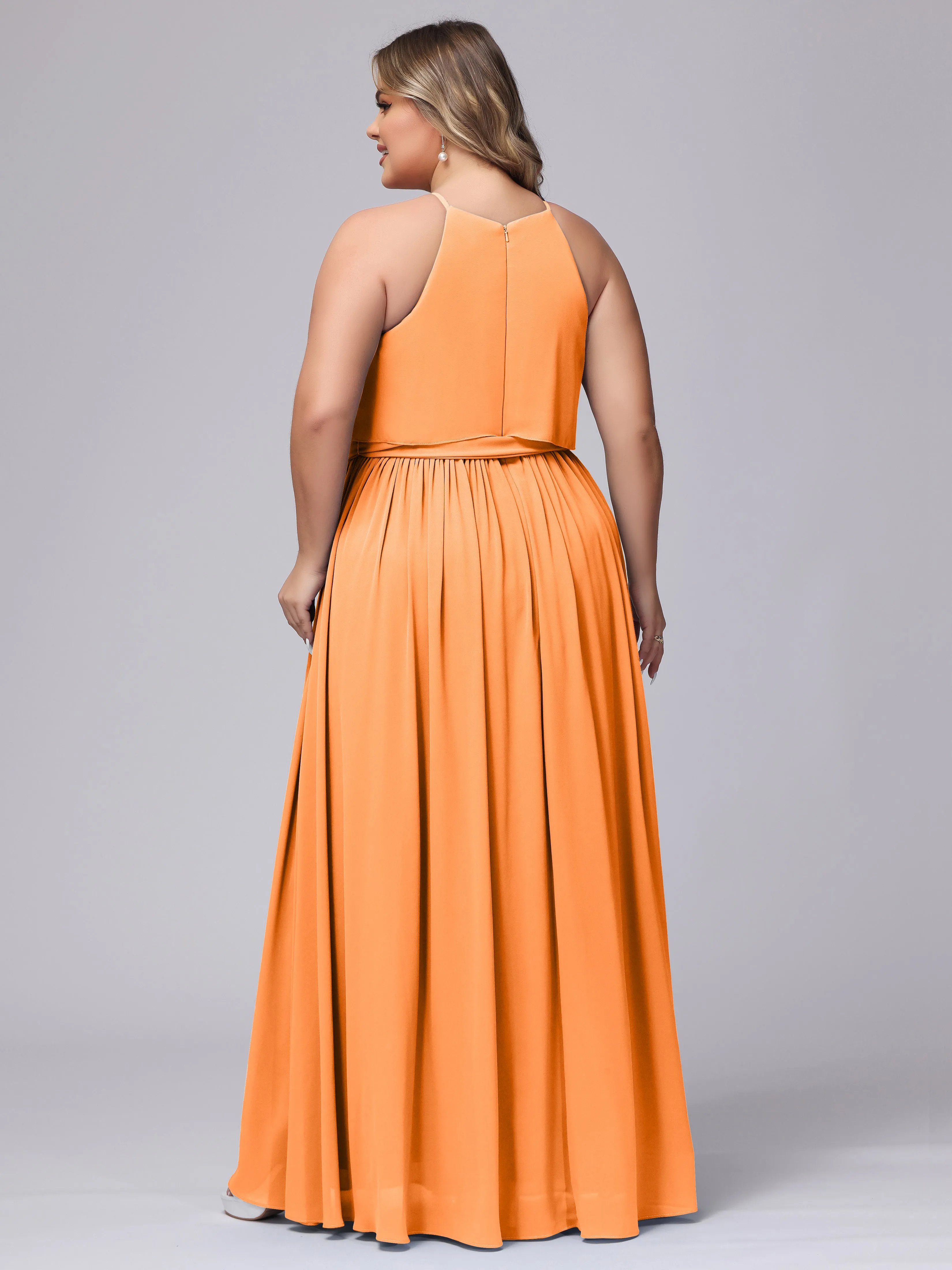 Halter Sleeveless Chiffon Plus Size Bridesmaid Dress