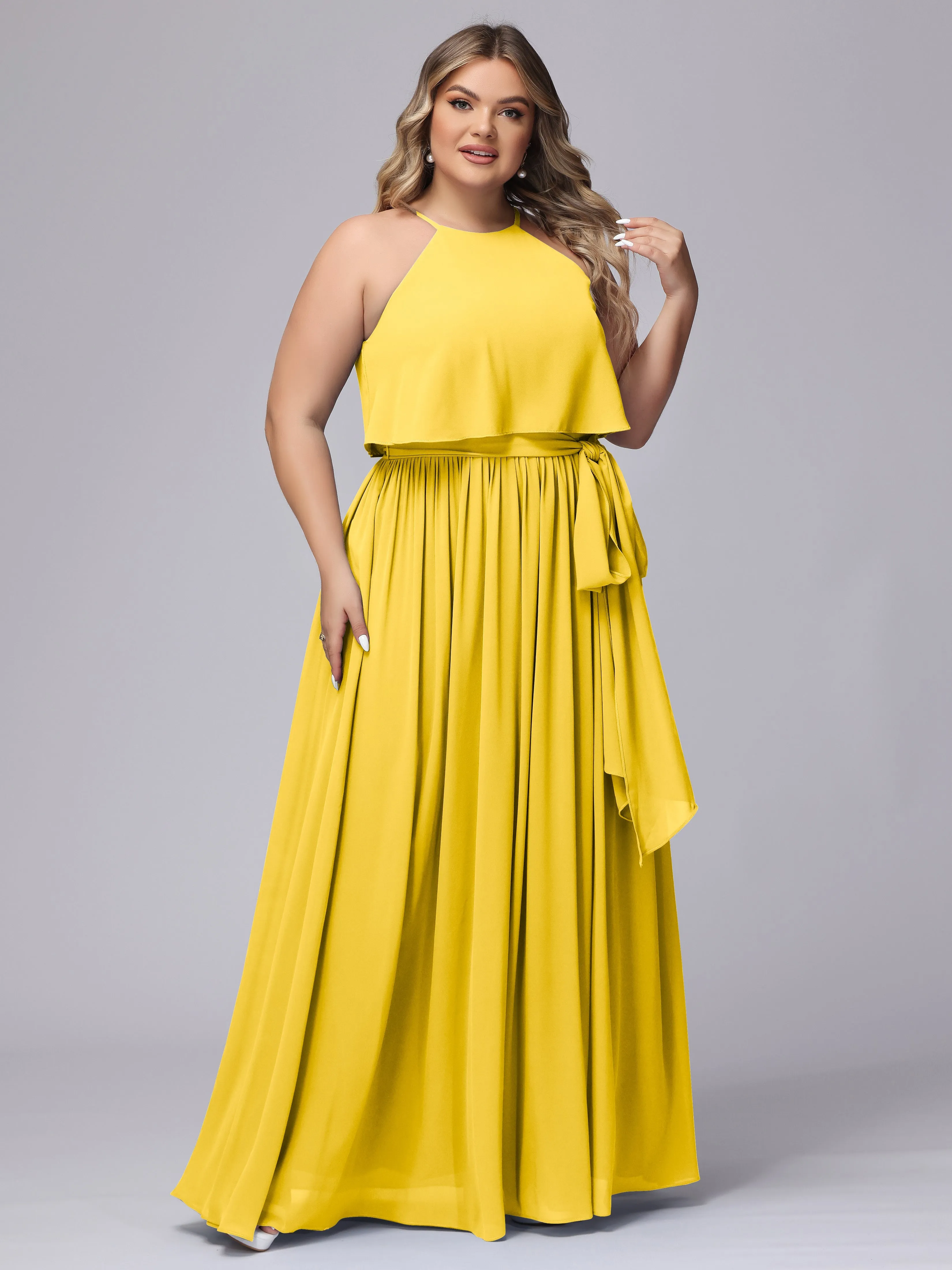 Halter Sleeveless Chiffon Plus Size Bridesmaid Dress