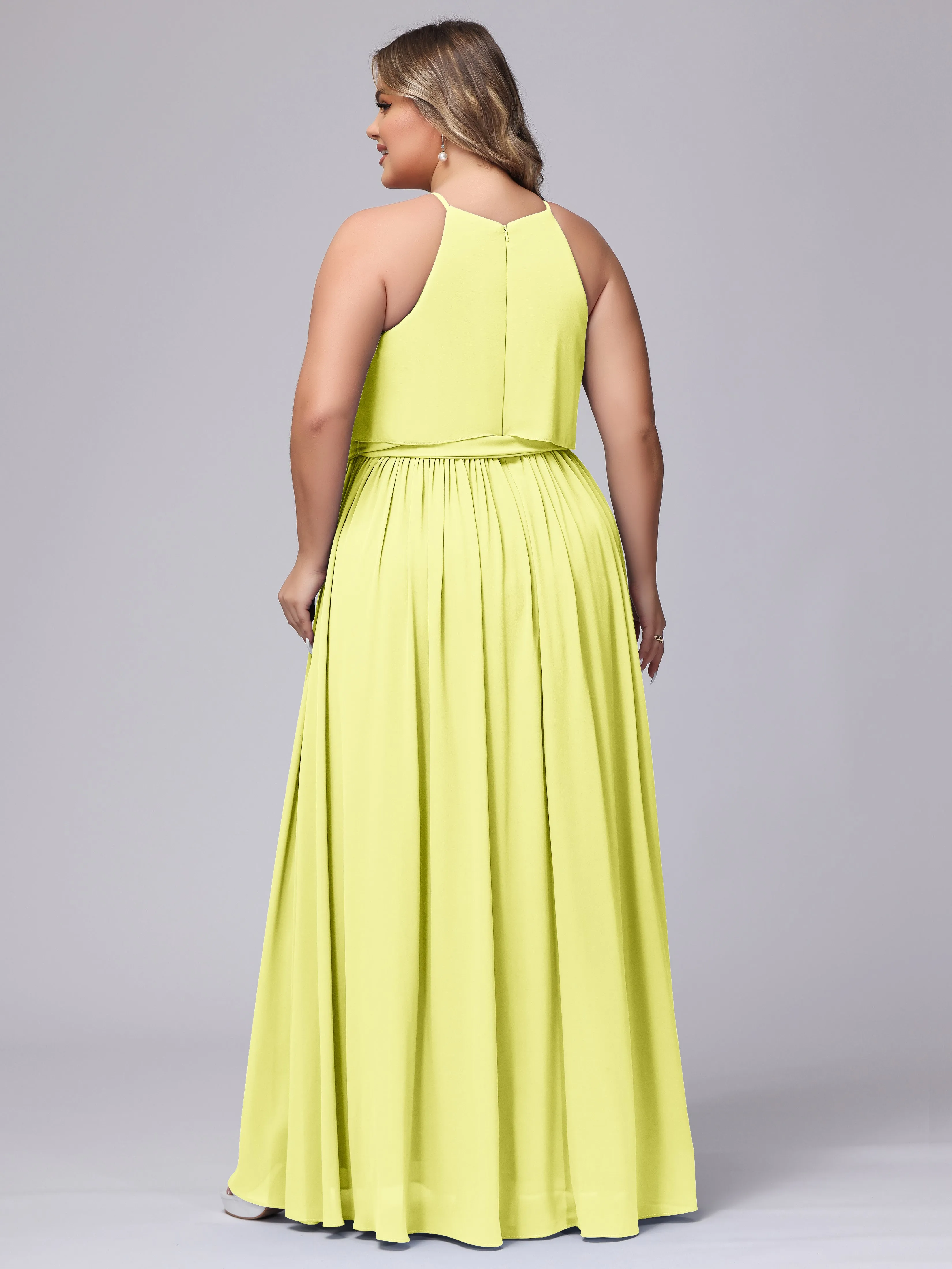 Halter Sleeveless Chiffon Plus Size Bridesmaid Dress