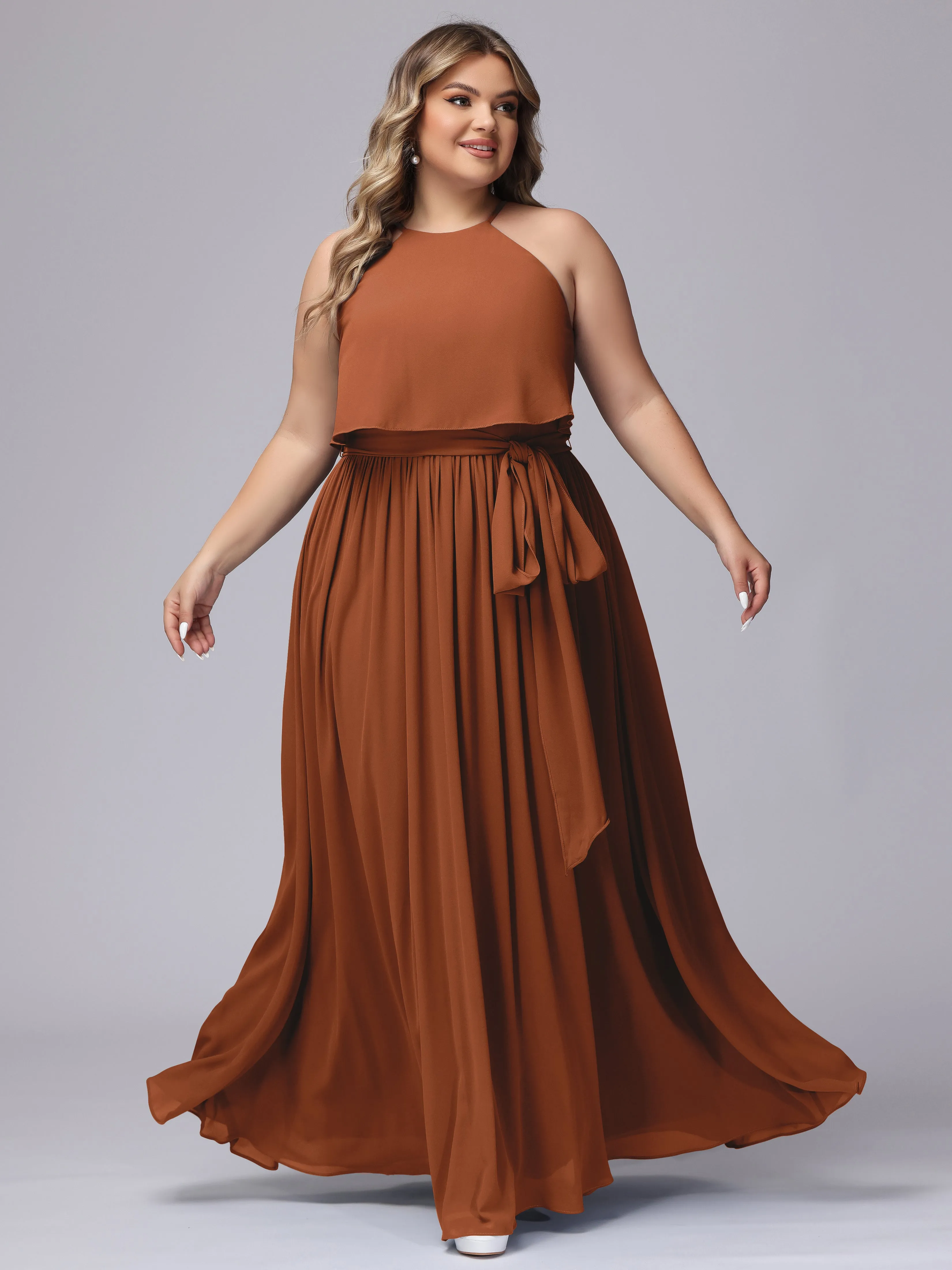 Halter Sleeveless Chiffon Plus Size Bridesmaid Dress