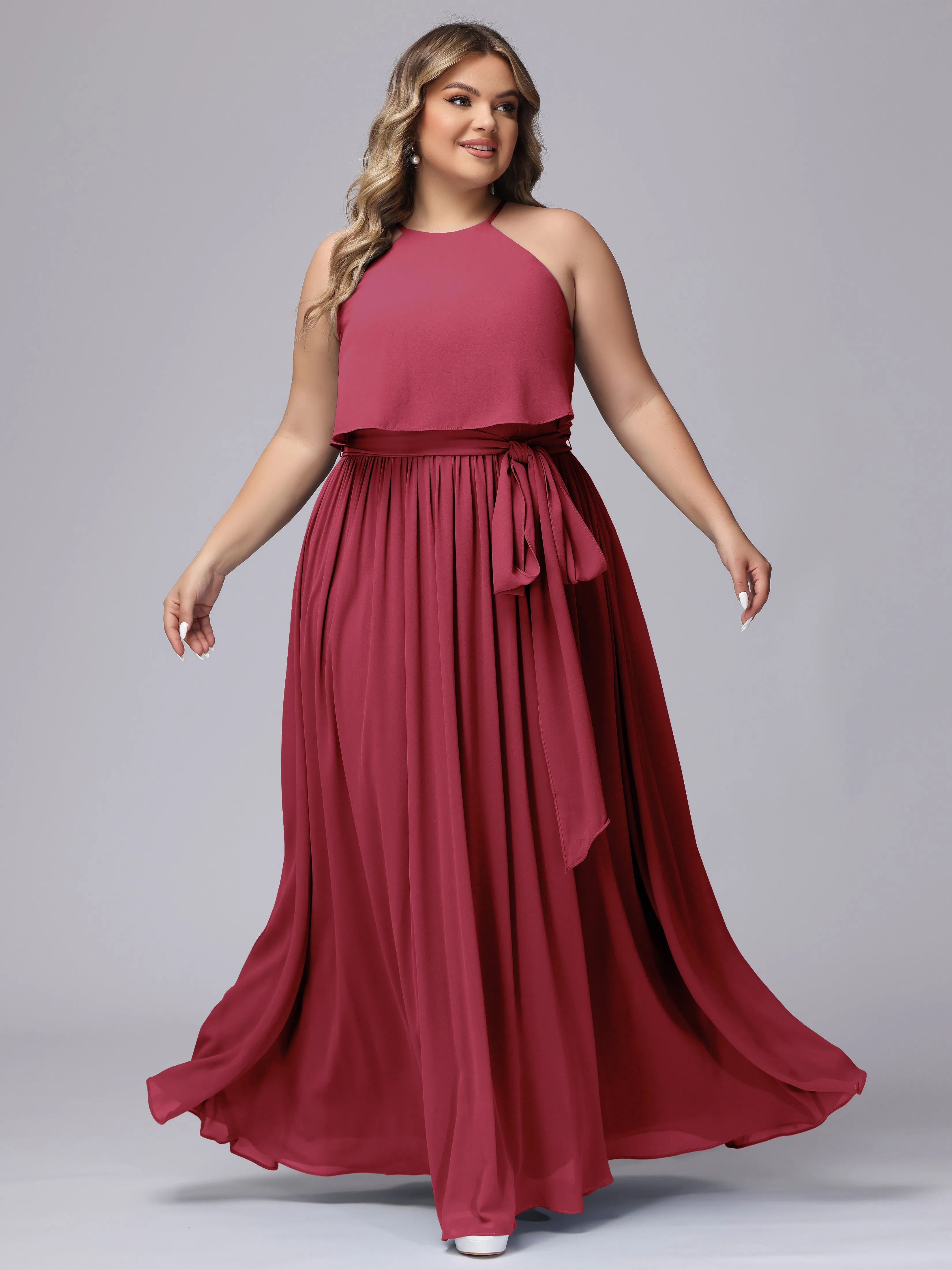 Halter Sleeveless Chiffon Plus Size Bridesmaid Dress
