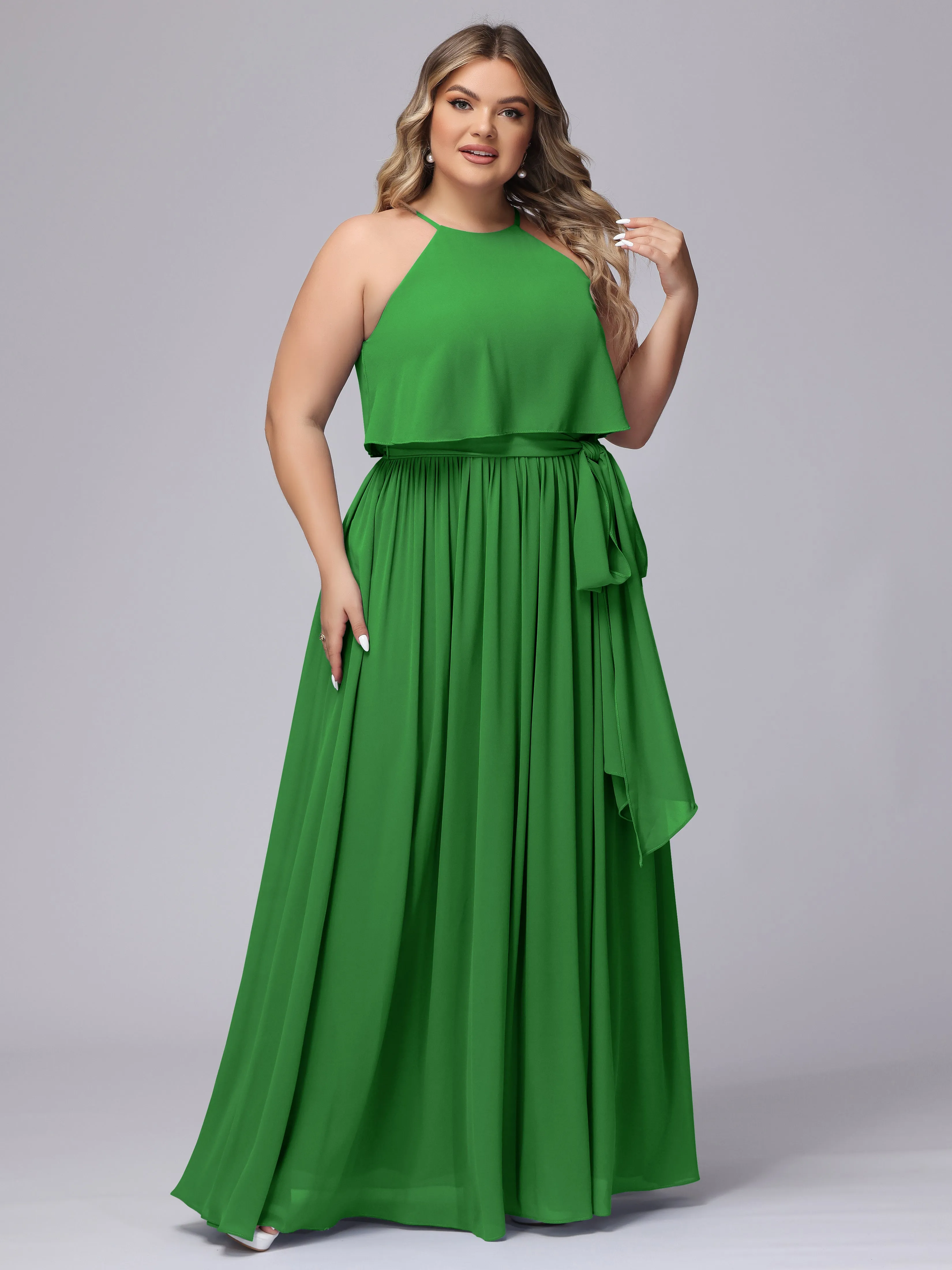 Halter Sleeveless Chiffon Plus Size Bridesmaid Dress