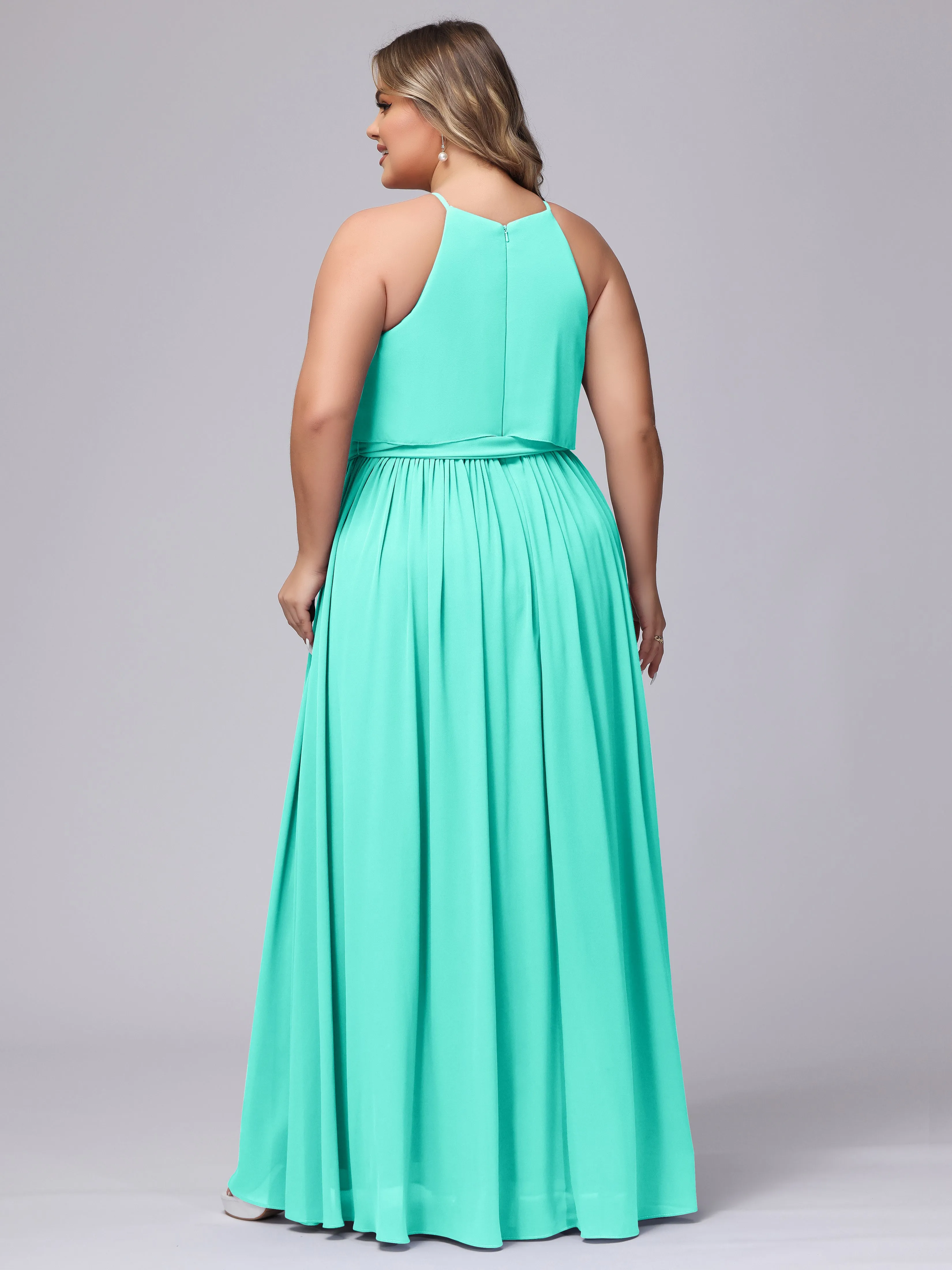 Halter Sleeveless Chiffon Plus Size Bridesmaid Dress